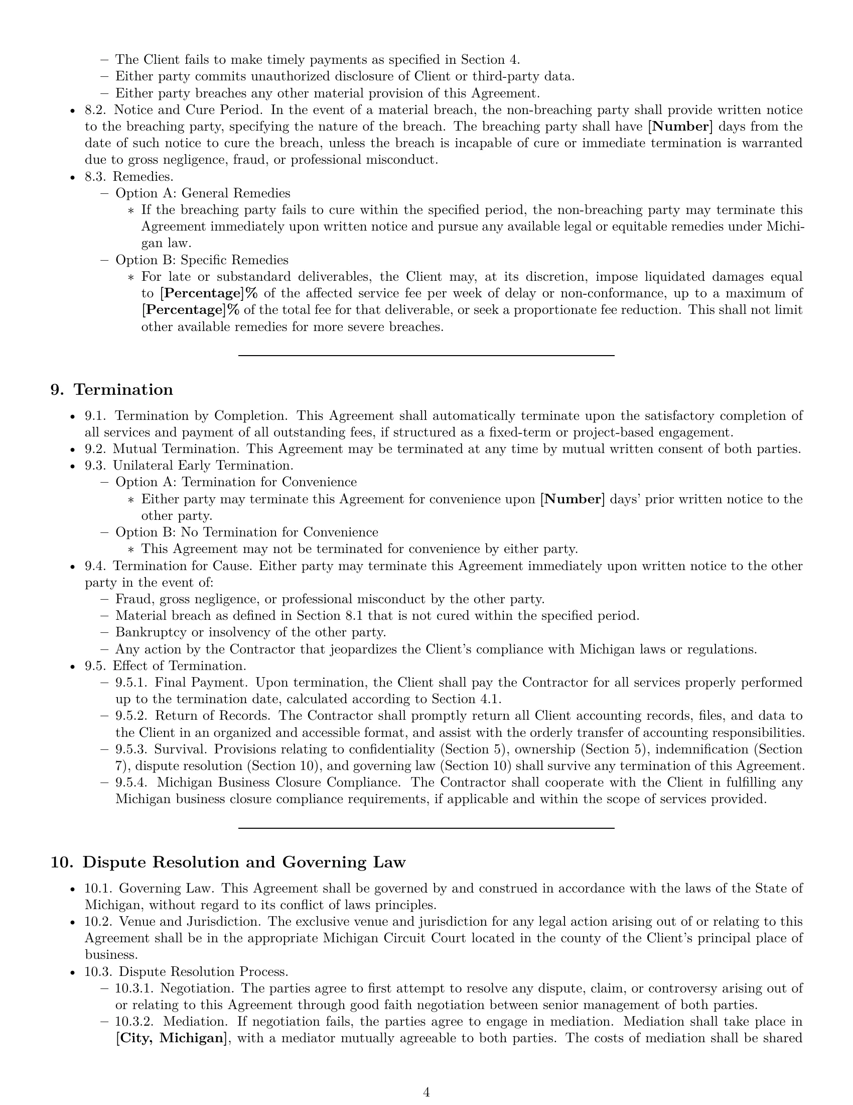 Preview page 4 of Pro Michigan accounting independent contractor agreement template