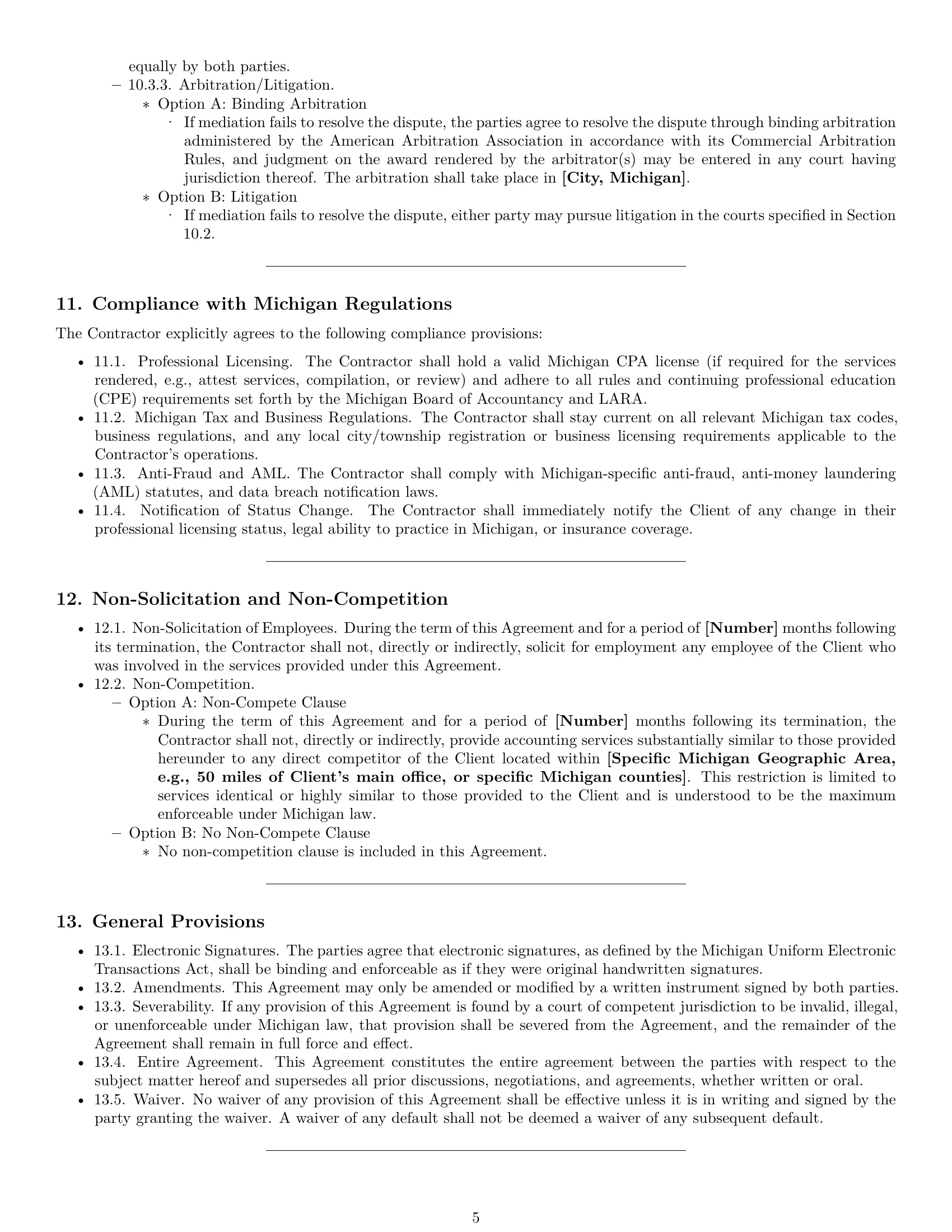 Preview page 5 of Pro Michigan accounting independent contractor agreement template