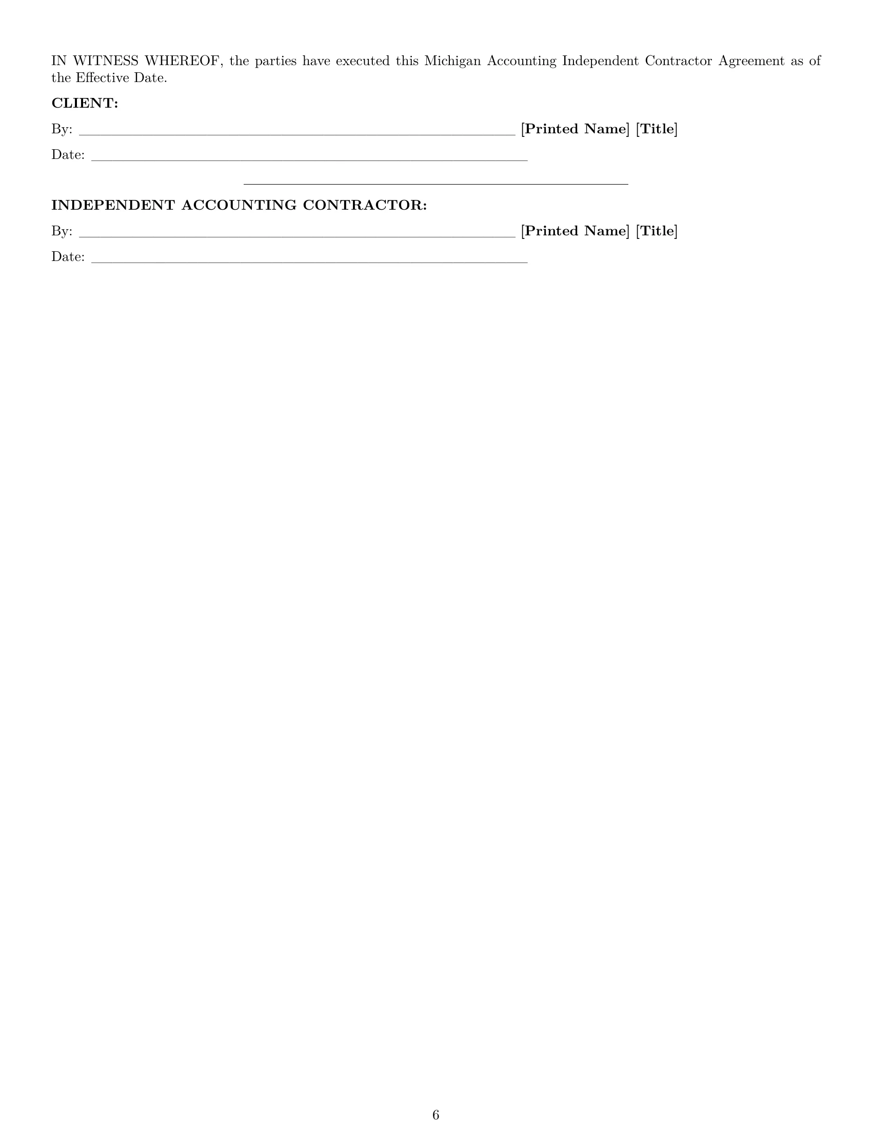 Preview page 6 of Pro Michigan accounting independent contractor agreement template