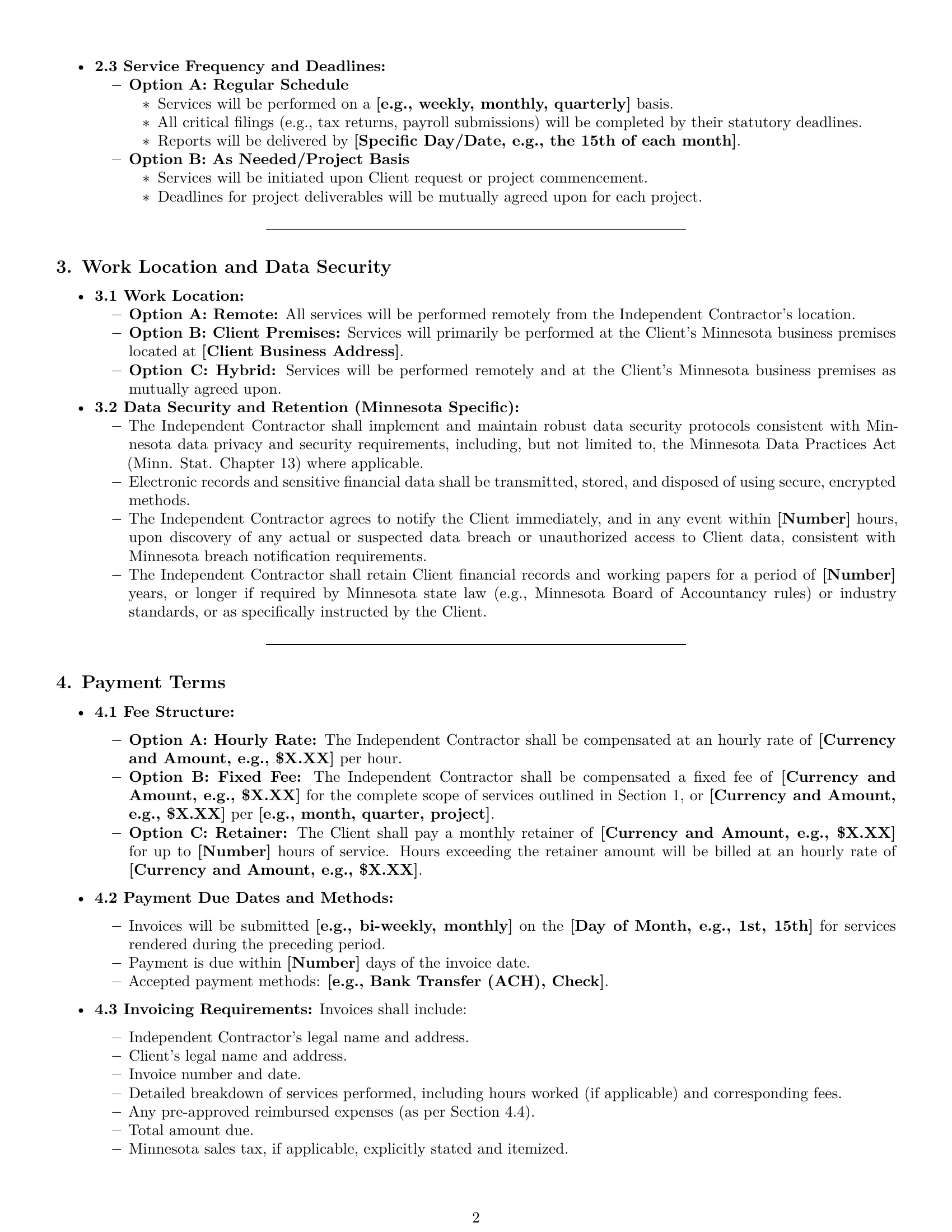 Preview page 2 of Pro Minnesota accounting independent contractor agreement template