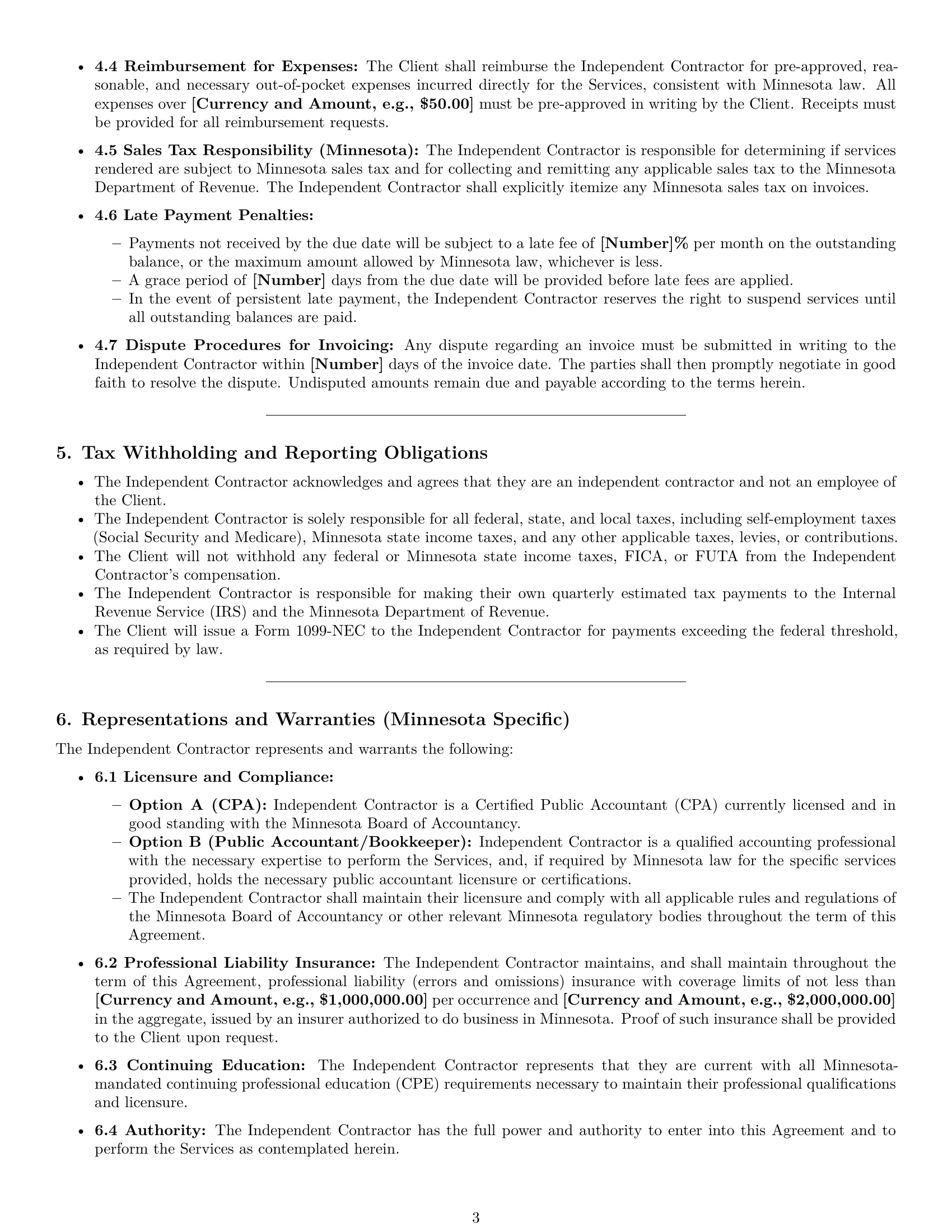 Preview page 3 of Pro Minnesota accounting independent contractor agreement template