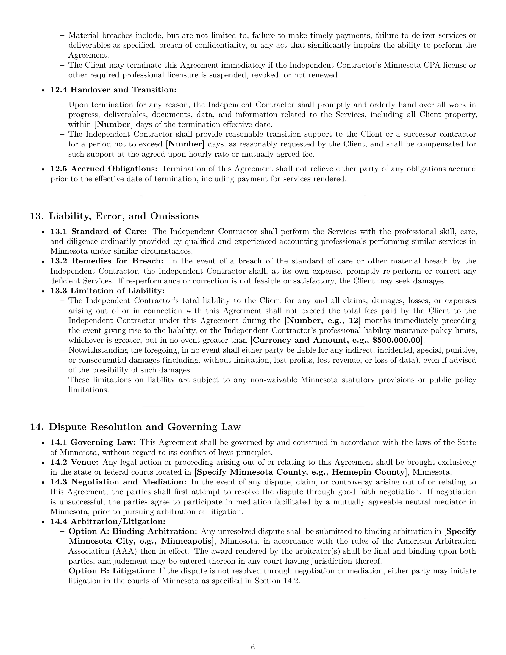 Preview page 6 of Pro Minnesota accounting independent contractor agreement template