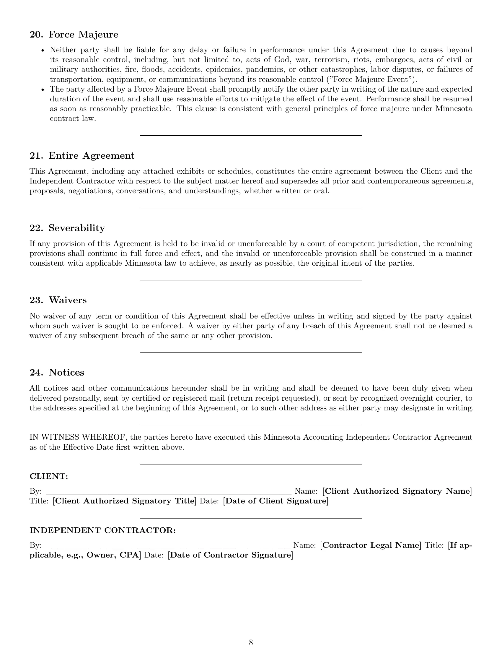 Preview page 8 of Pro Minnesota accounting independent contractor agreement template