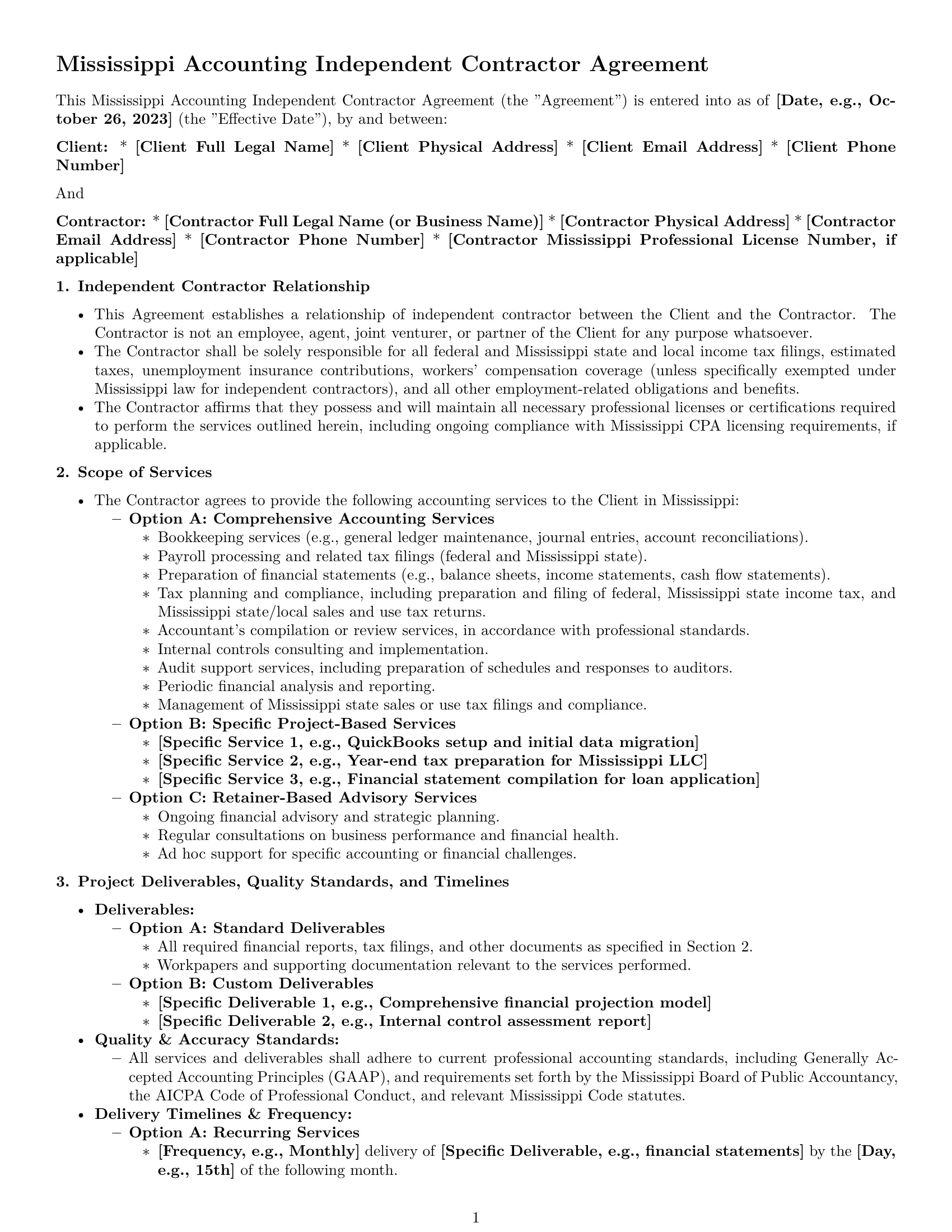Preview page 1 of Pro Mississippi accounting independent contractor agreement template