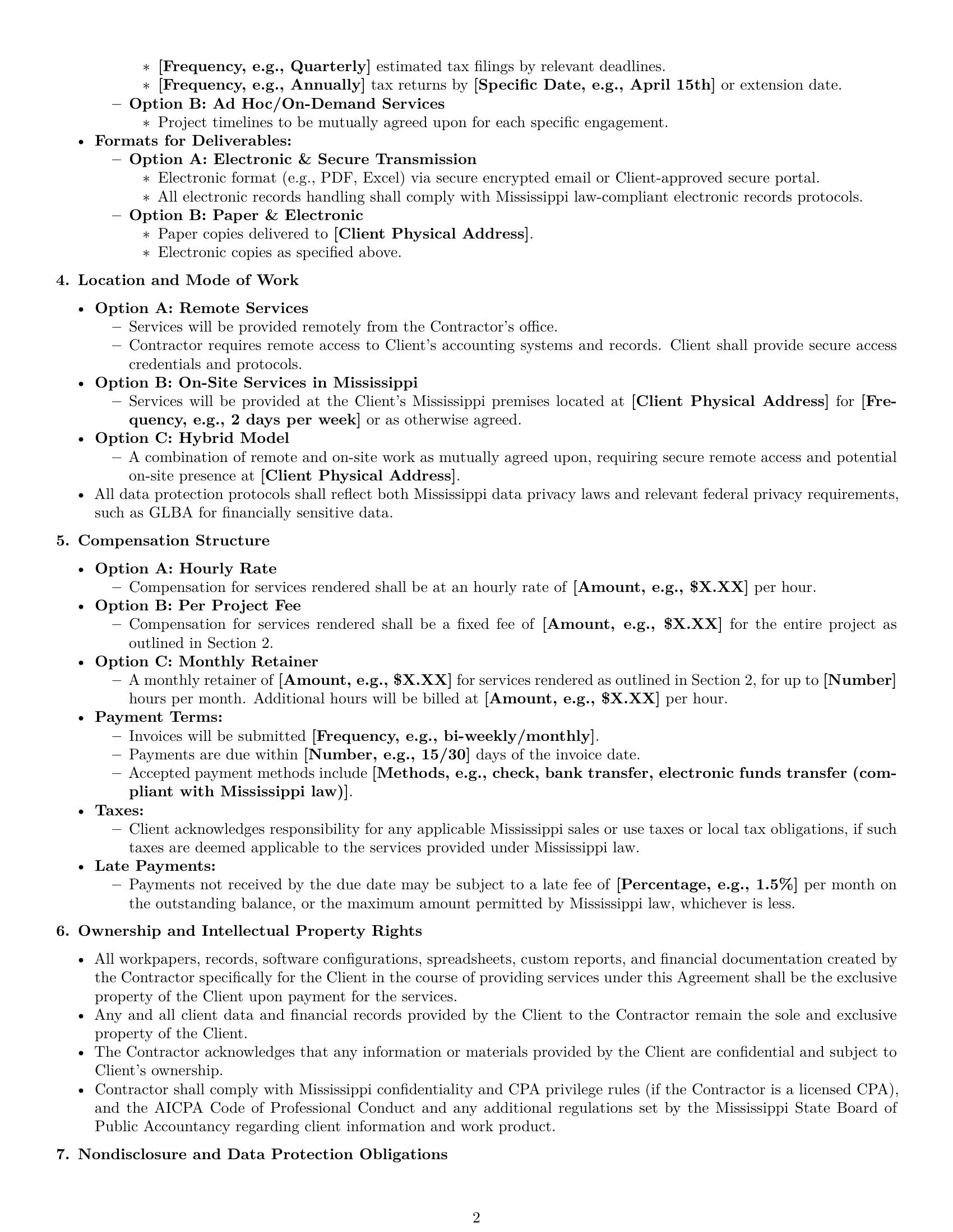 Preview page 2 of Pro Mississippi accounting independent contractor agreement template