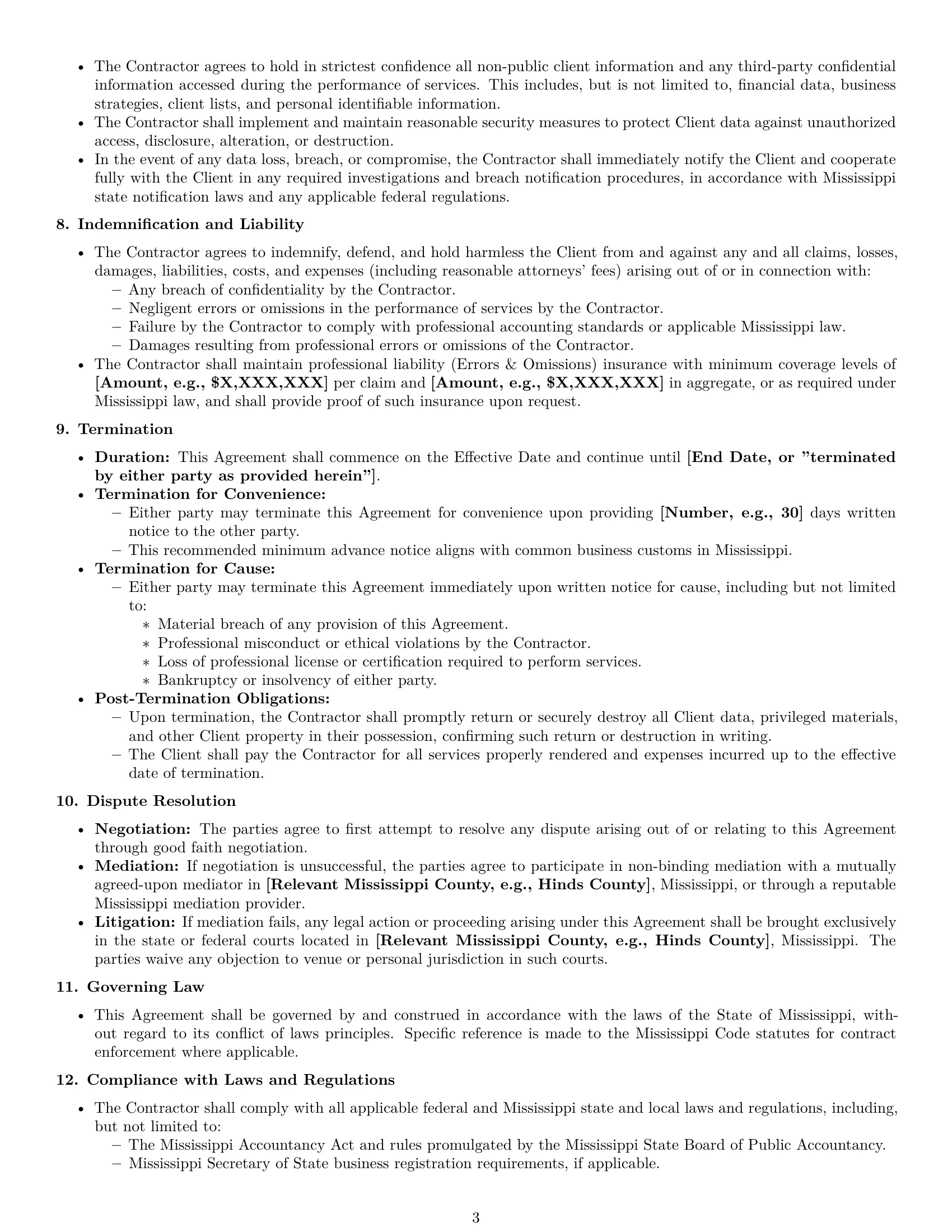 Preview page 3 of Pro Mississippi accounting independent contractor agreement template