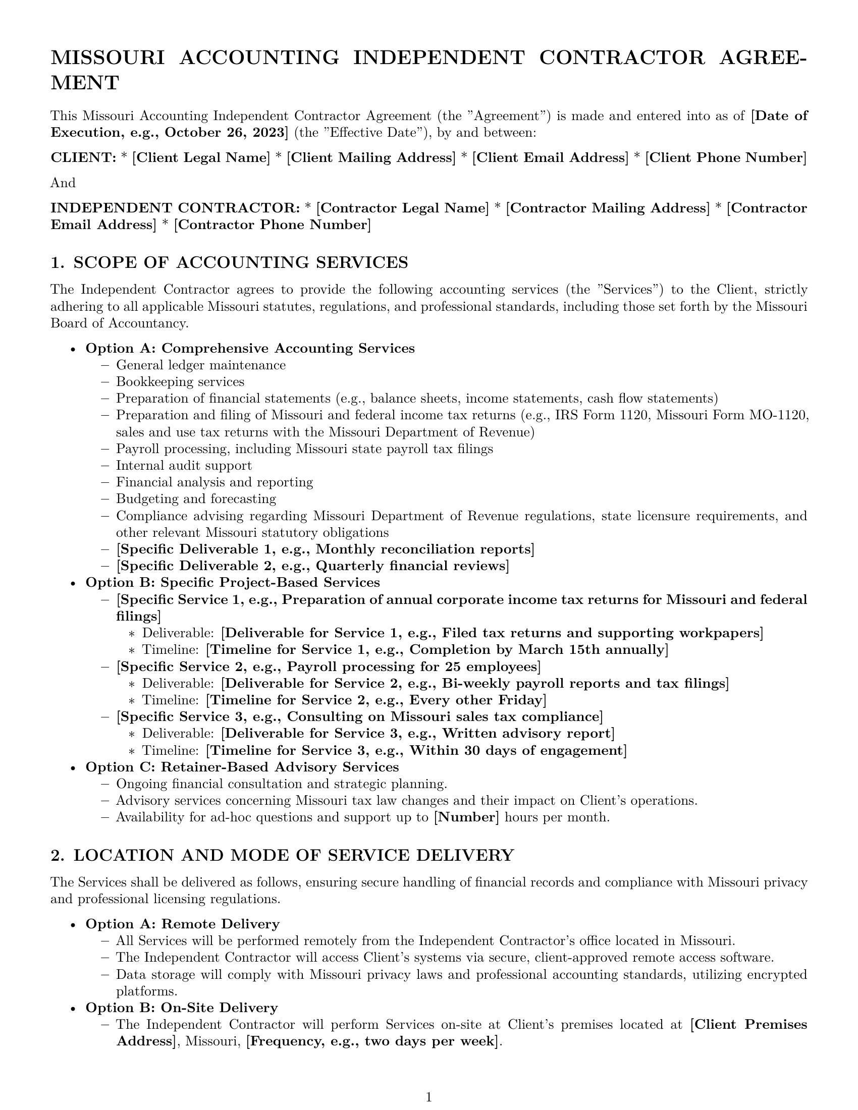 Preview page 1 of Pro Missouri accounting independent contractor agreement template