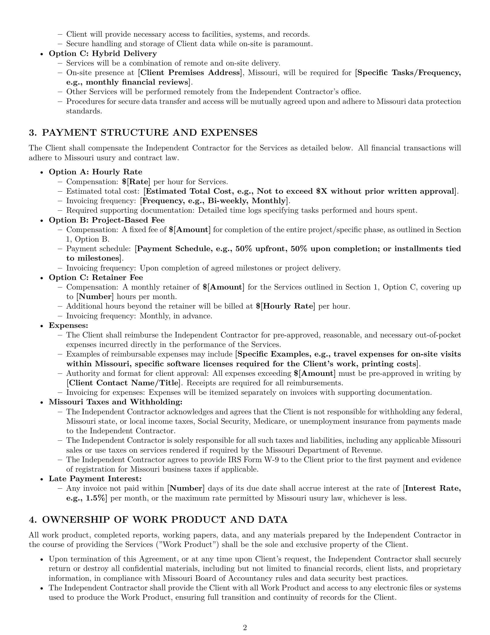 Preview page 2 of Pro Missouri accounting independent contractor agreement template