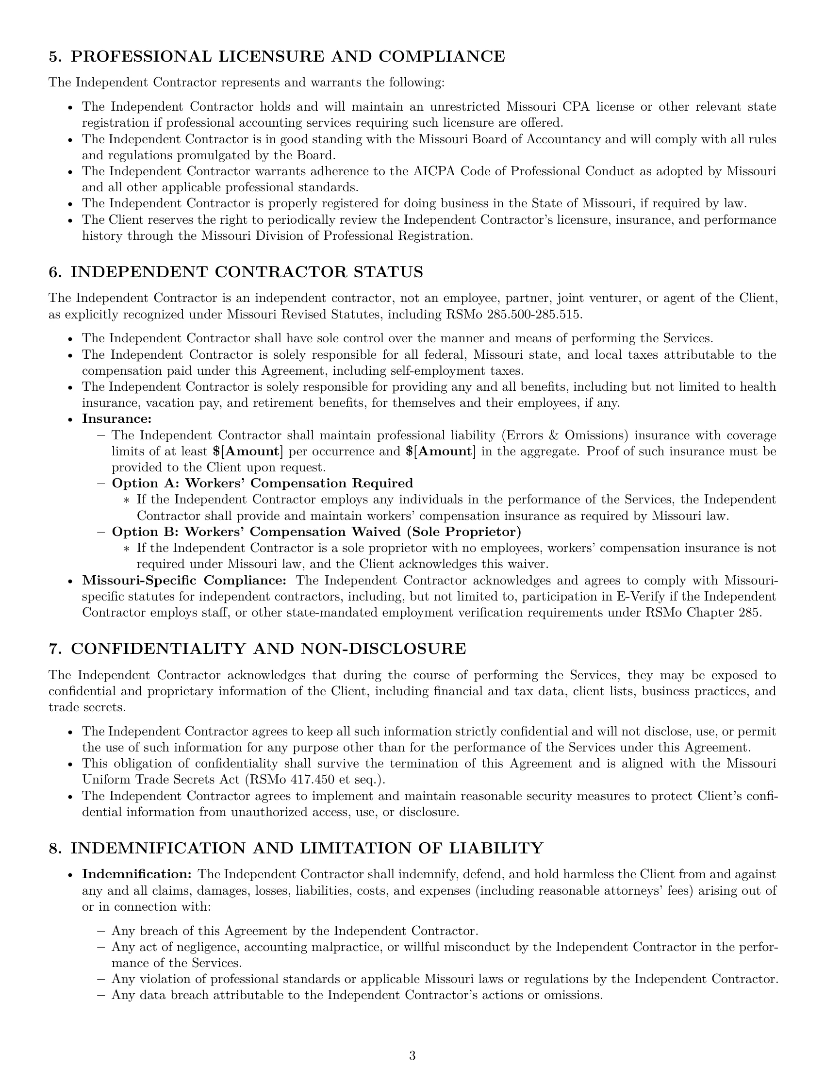 Preview page 3 of Pro Missouri accounting independent contractor agreement template