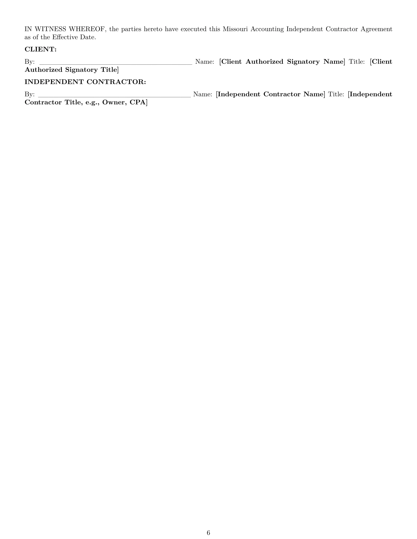 Preview page 6 of Pro Missouri accounting independent contractor agreement template