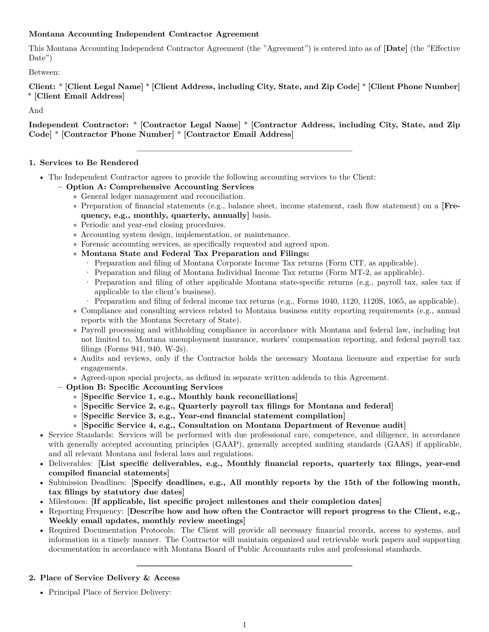 Preview page 1 of Pro Montana accounting independent contractor agreement template