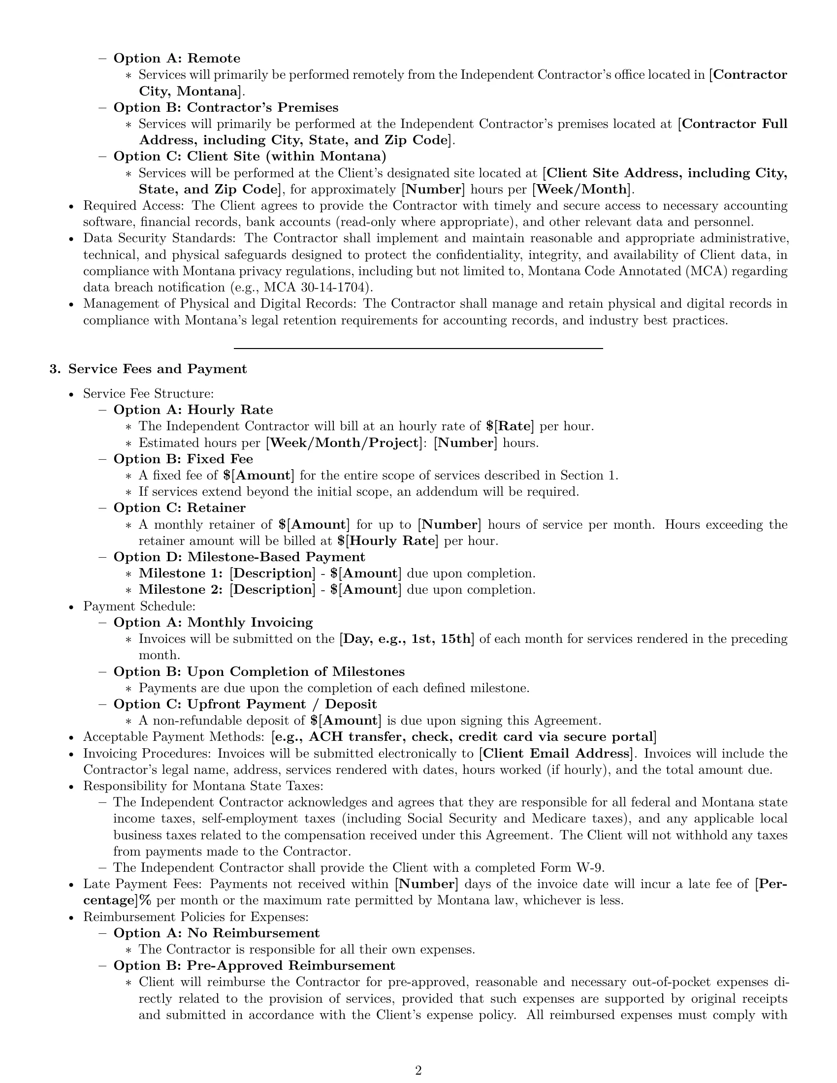 Preview page 2 of Pro Montana accounting independent contractor agreement template
