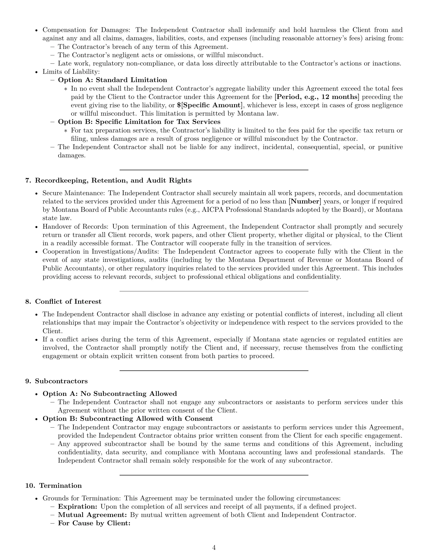 Preview page 4 of Pro Montana accounting independent contractor agreement template