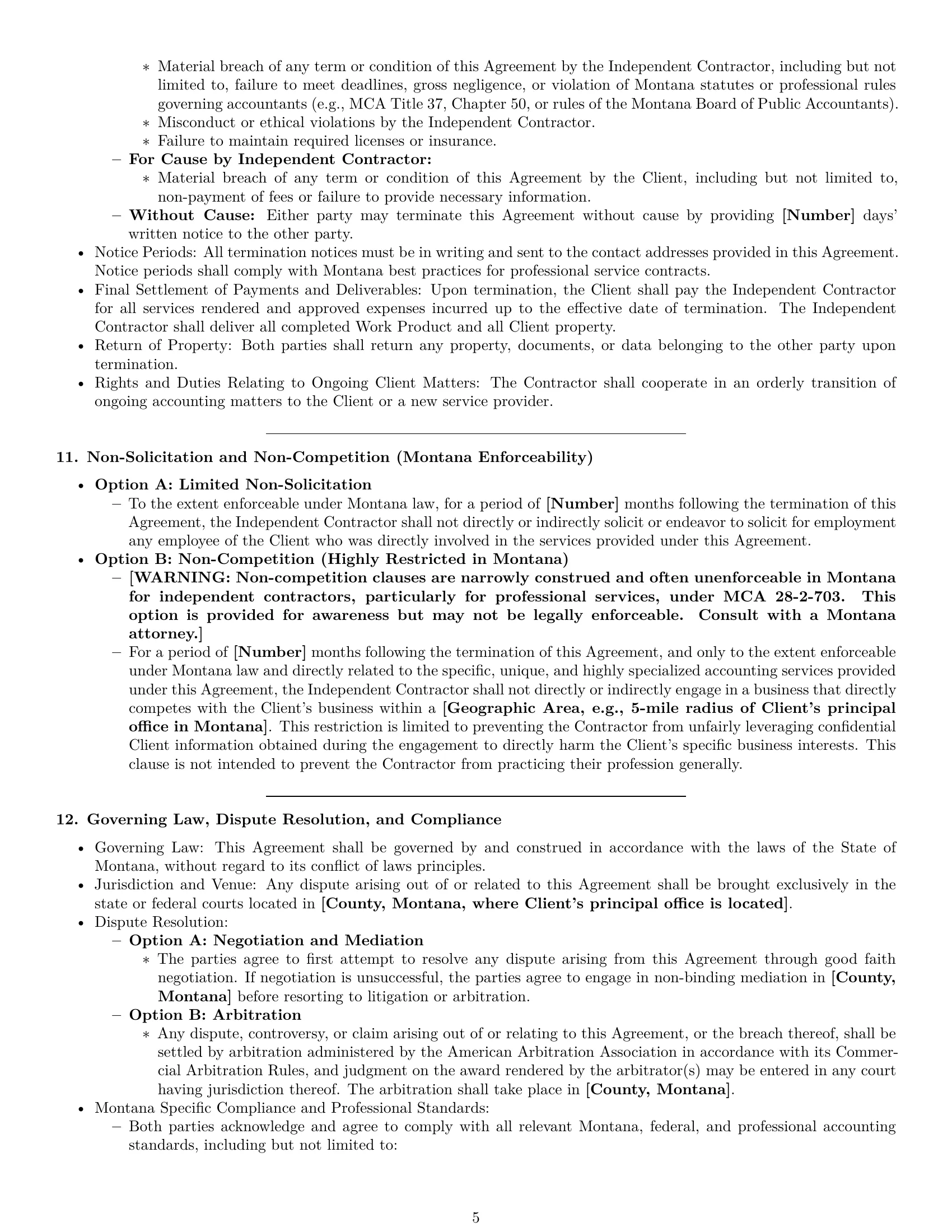 Preview page 5 of Pro Montana accounting independent contractor agreement template