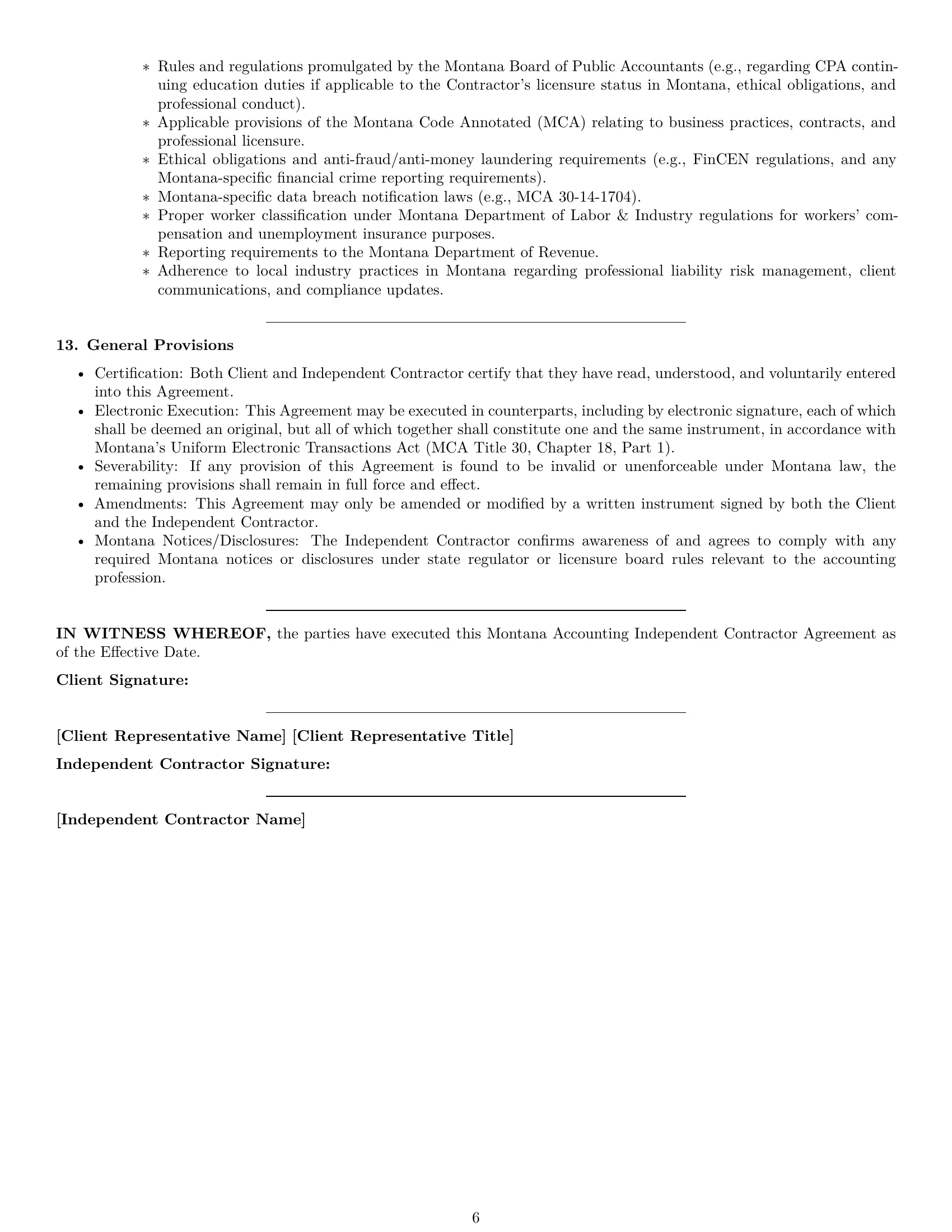 Preview page 6 of Pro Montana accounting independent contractor agreement template