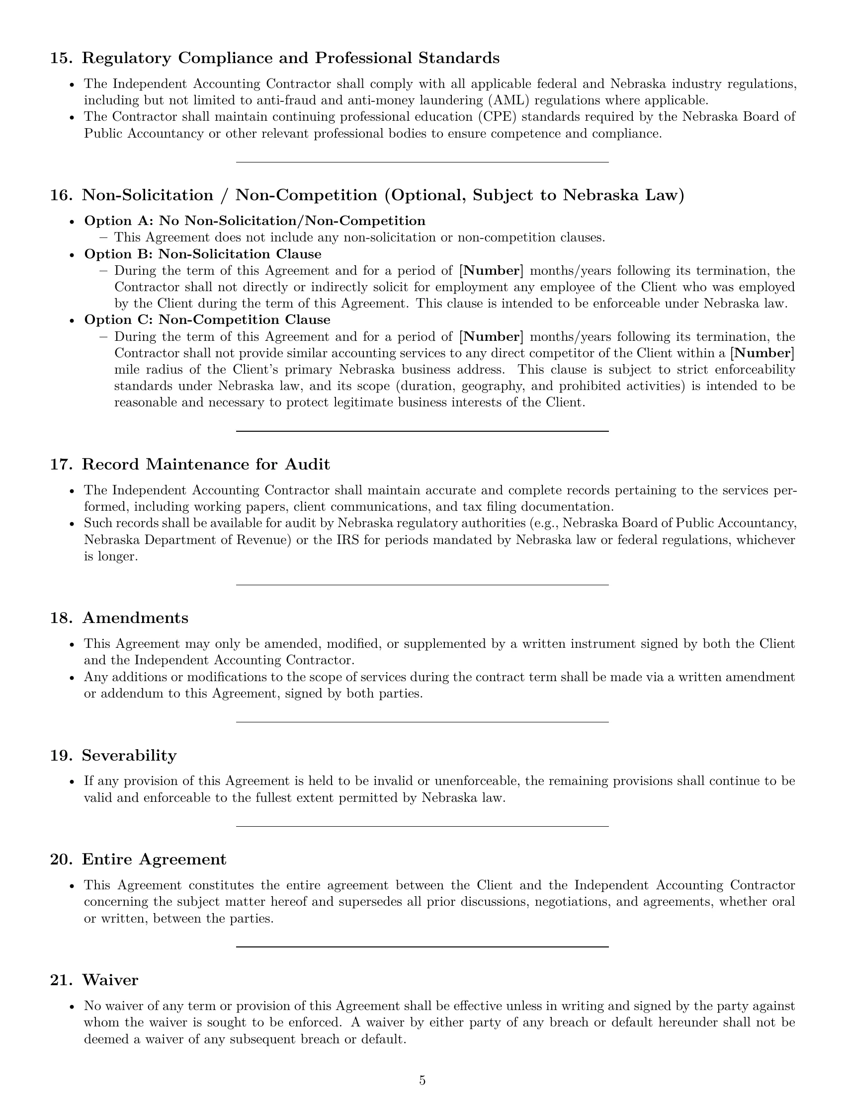 Preview page 5 of Pro Nebraska accounting independent contractor agreement template
