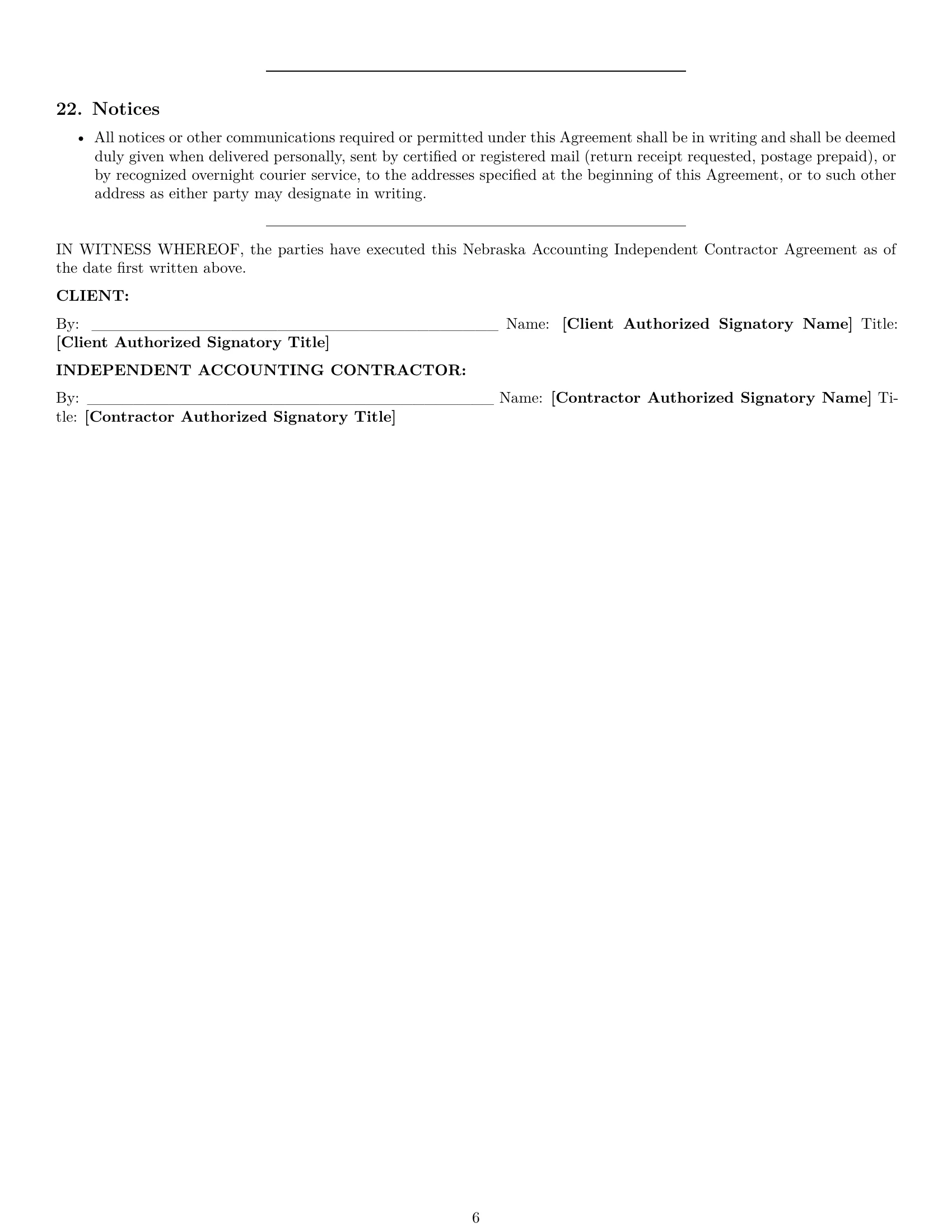 Preview page 6 of Pro Nebraska accounting independent contractor agreement template