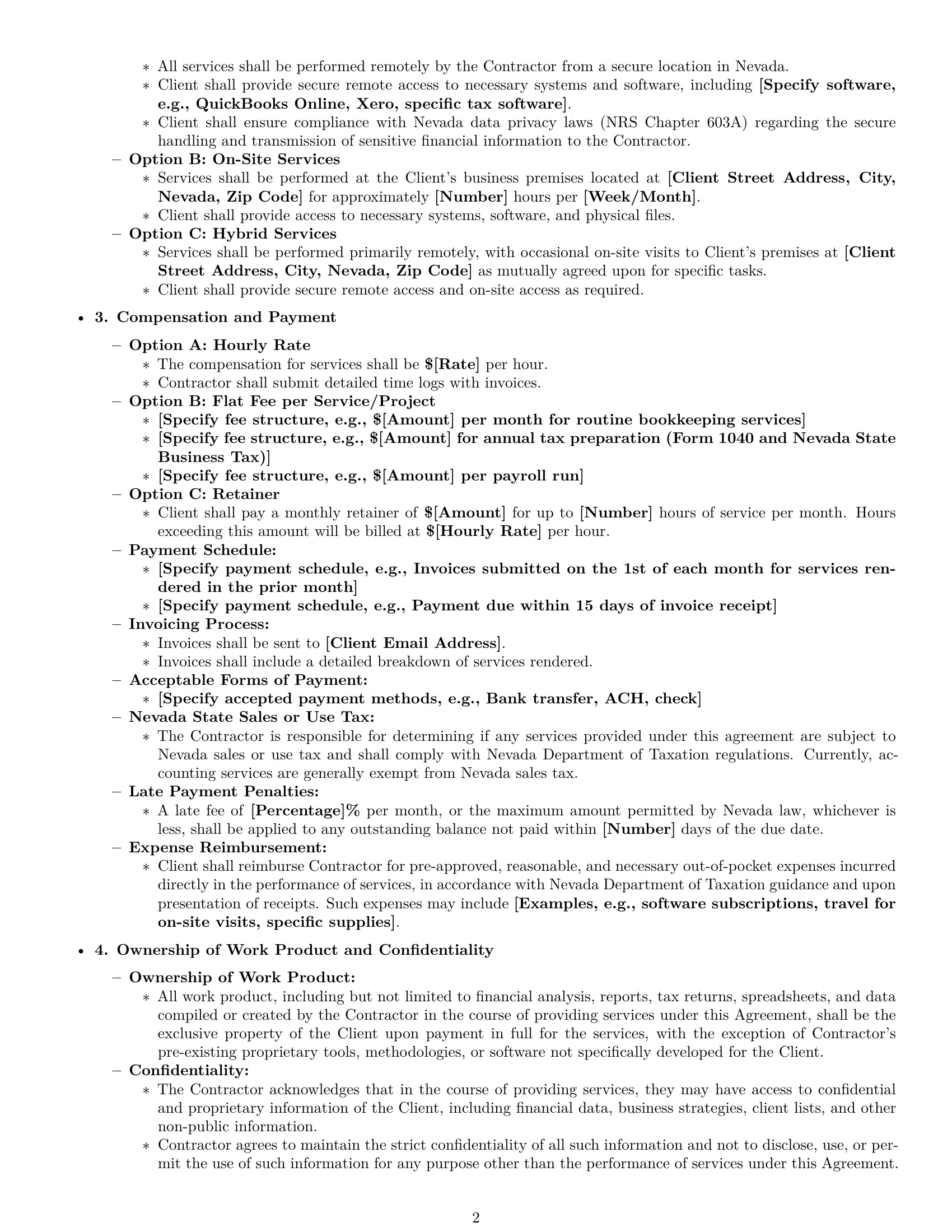 Preview page 2 of Pro Nevada accounting independent contractor agreement template