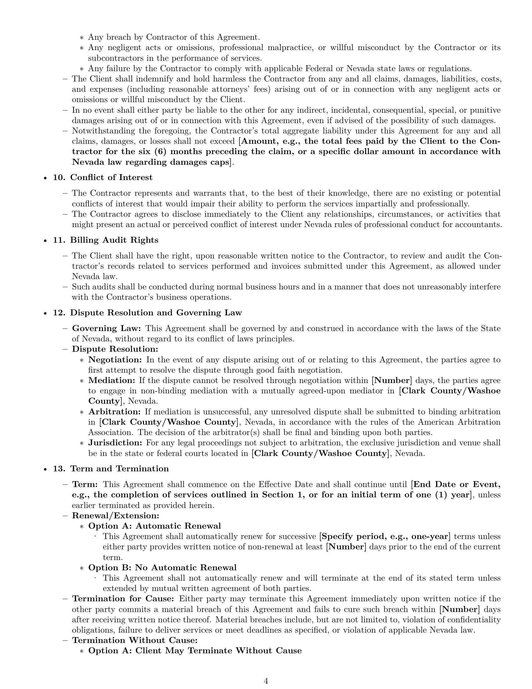 Preview page 4 of Pro Nevada accounting independent contractor agreement template
