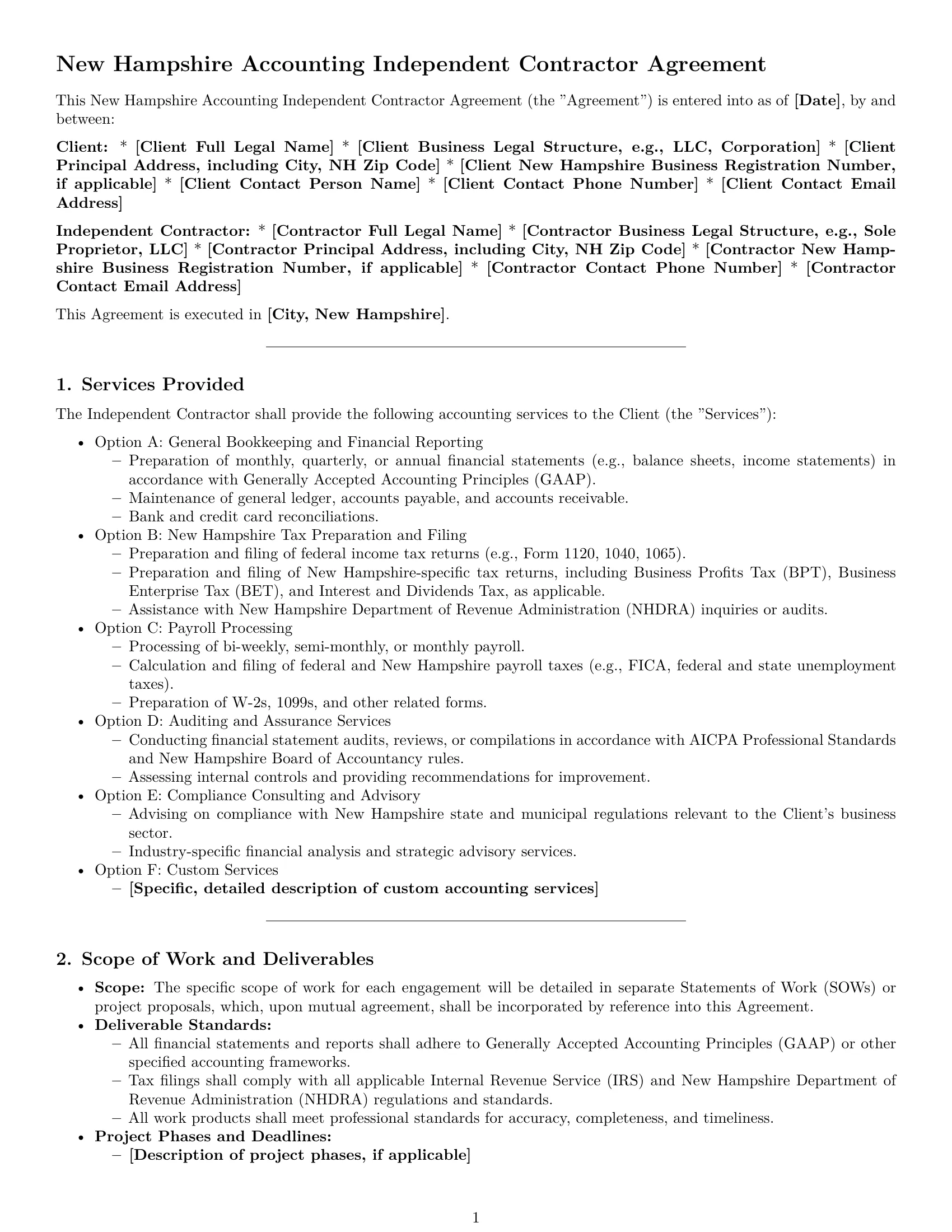 Preview page 1 of Pro New Hampshire accounting independent contractor agreement template