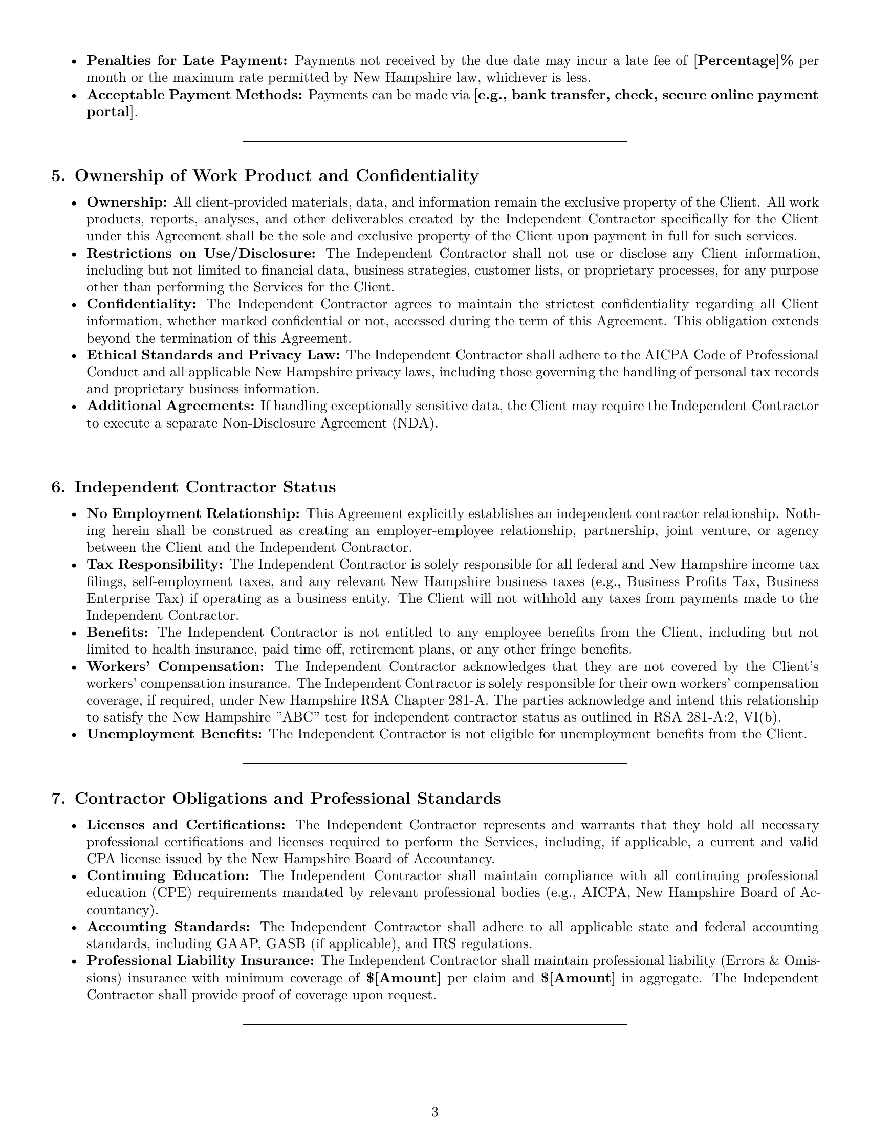 Preview page 3 of Pro New Hampshire accounting independent contractor agreement template
