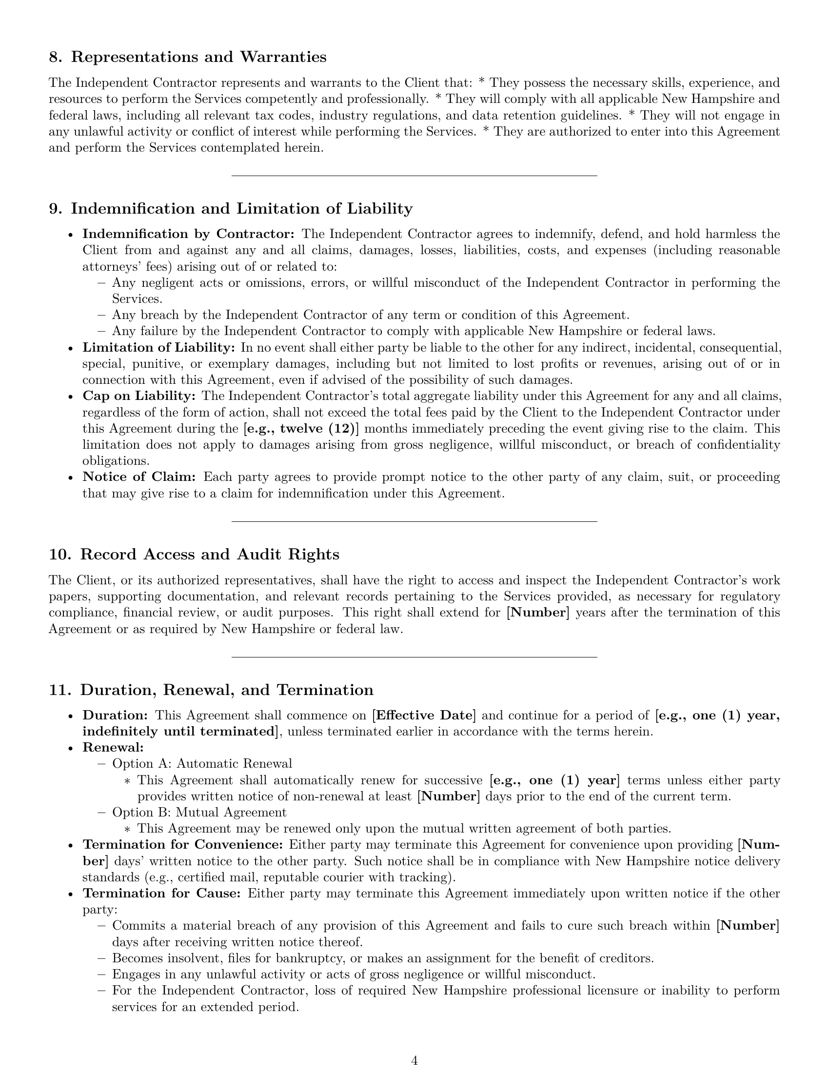 Preview page 4 of Pro New Hampshire accounting independent contractor agreement template