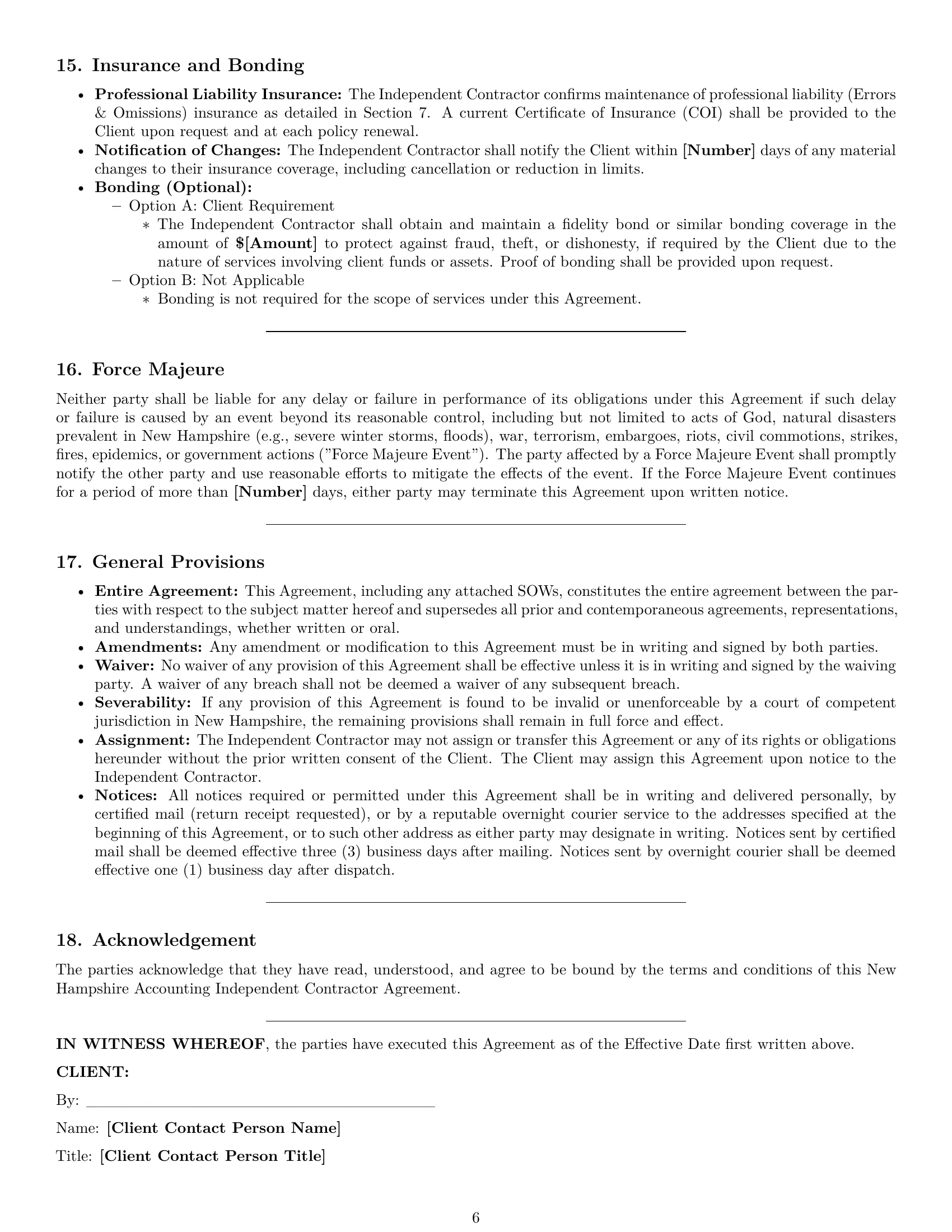 Preview page 6 of Pro New Hampshire accounting independent contractor agreement template