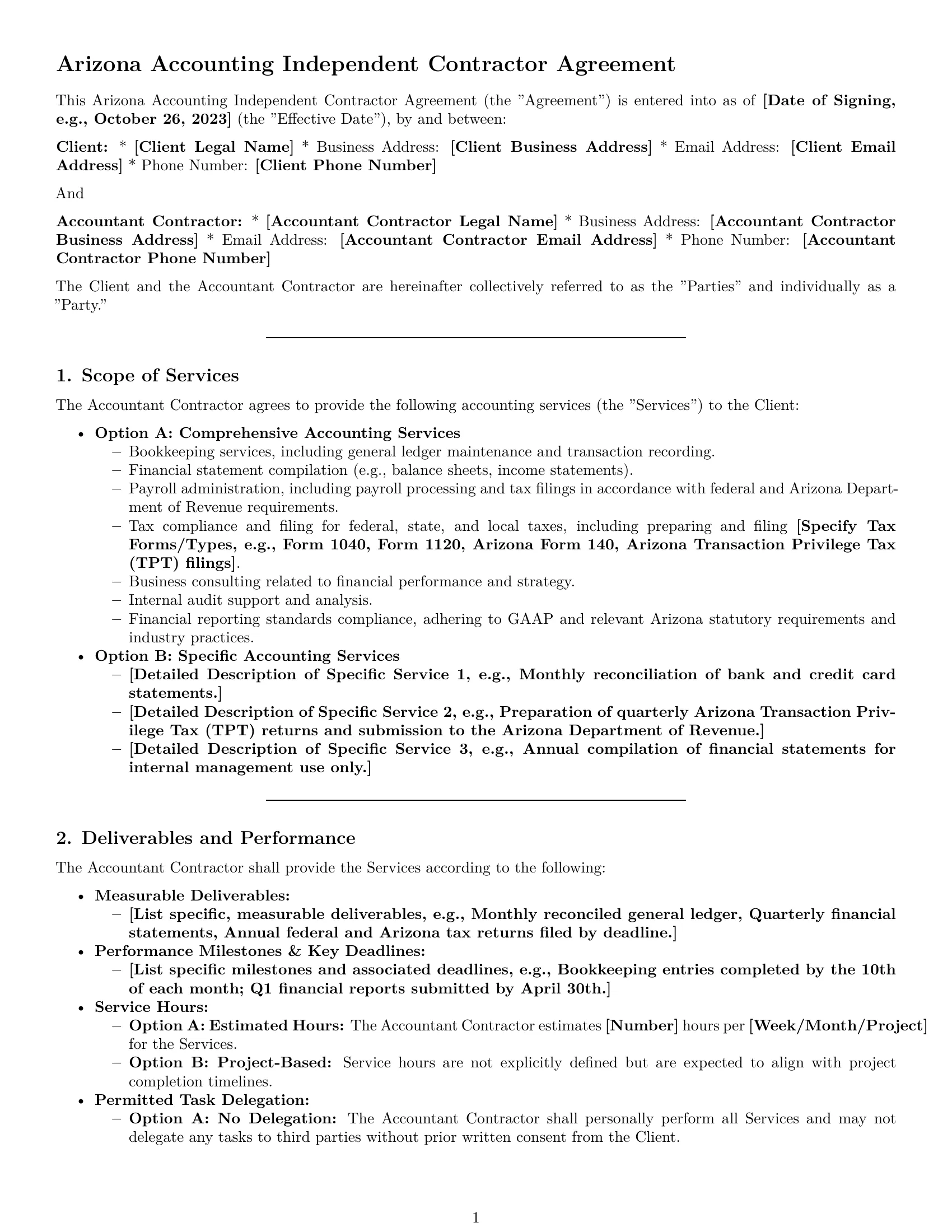 Preview page 1 of Pro Arizona accounting independent contractor agreement template