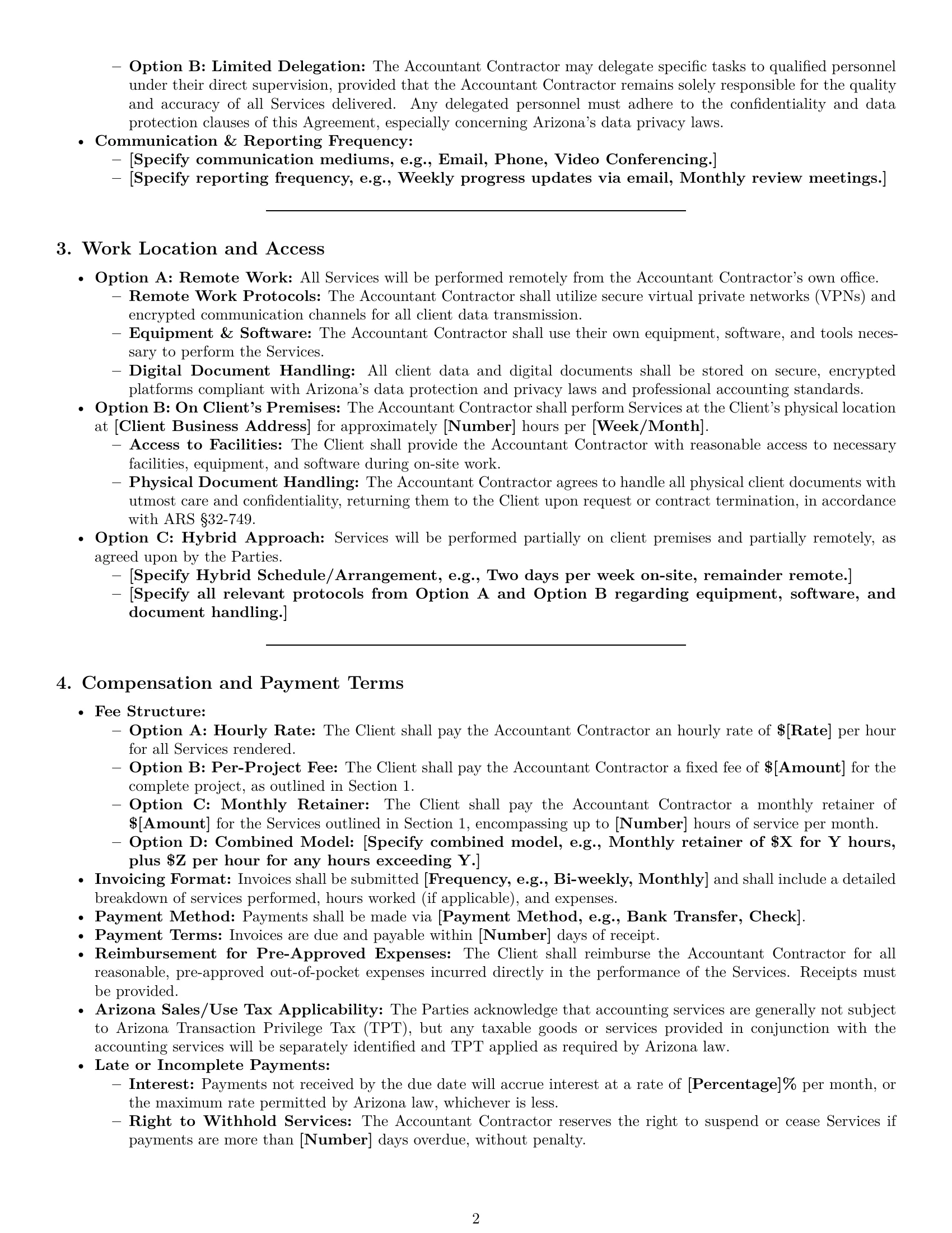 Preview page 2 of Pro Arizona accounting independent contractor agreement template