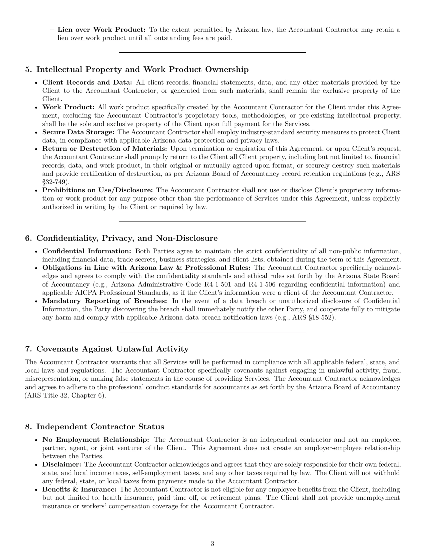 Preview page 3 of Pro Arizona accounting independent contractor agreement template