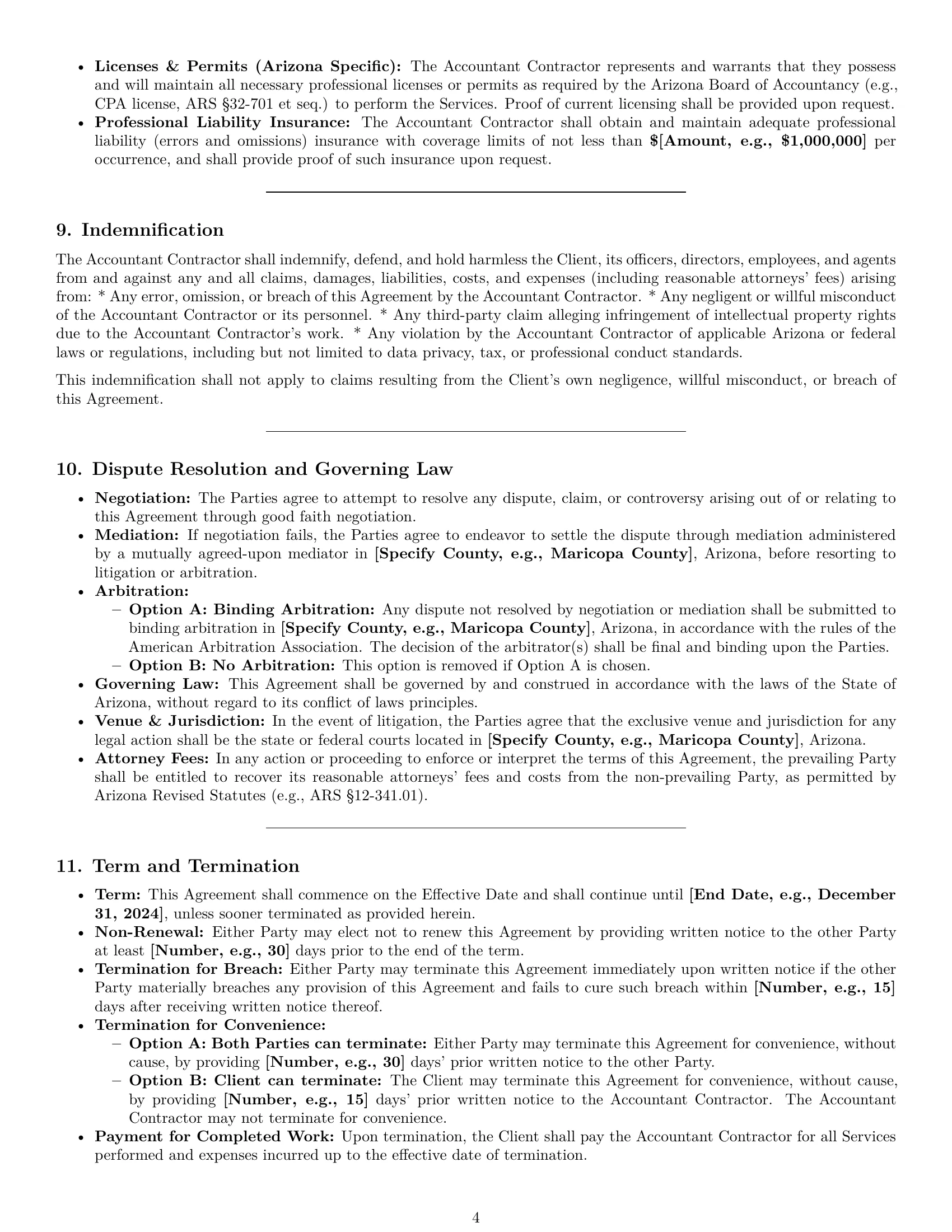 Preview page 4 of Pro Arizona accounting independent contractor agreement template