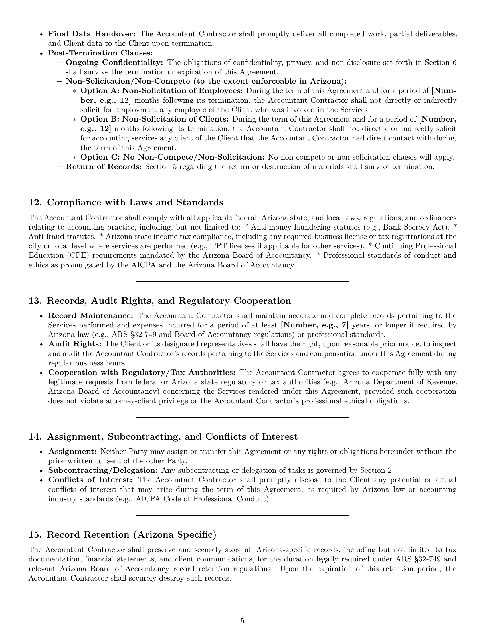 Preview page 5 of Pro Arizona accounting independent contractor agreement template