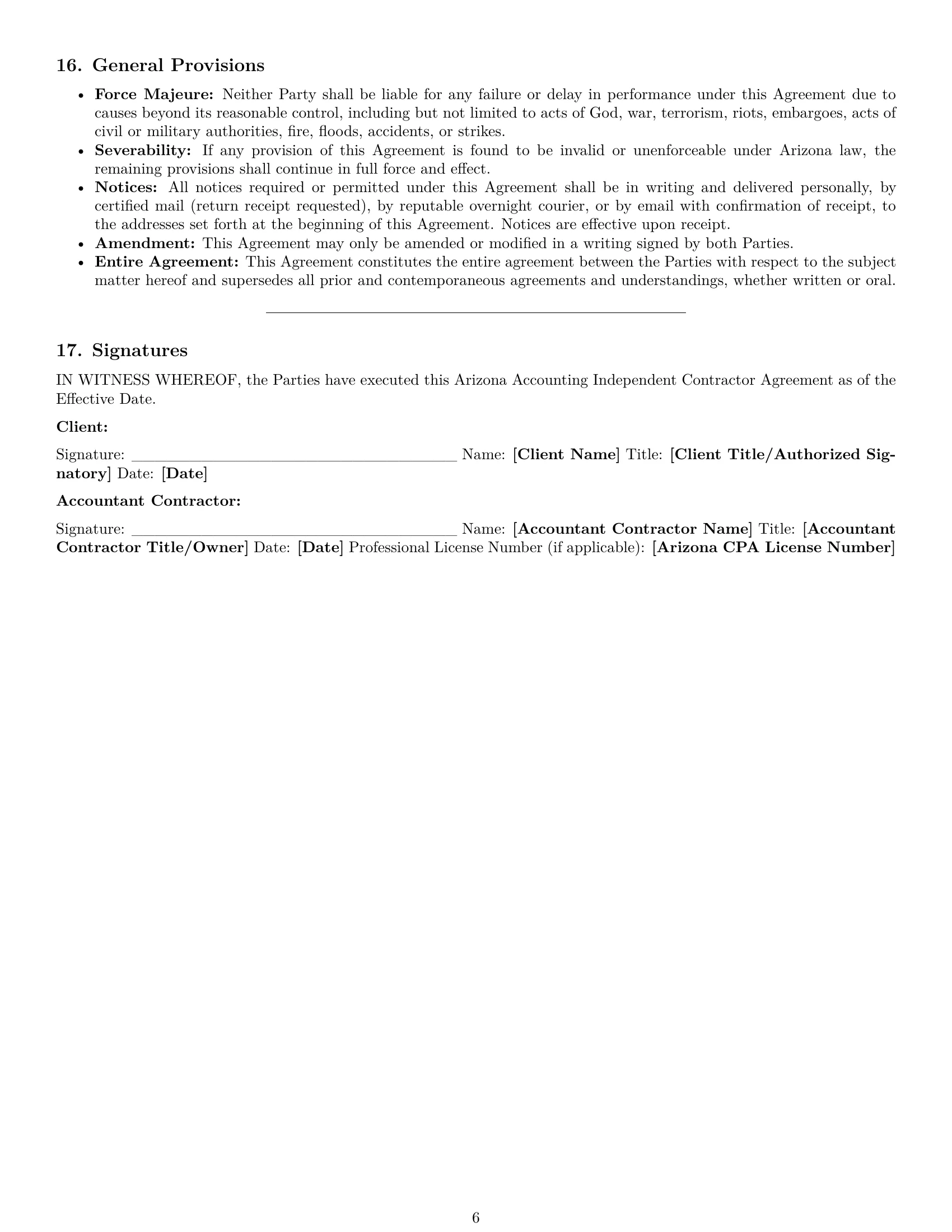 Preview page 6 of Pro Arizona accounting independent contractor agreement template