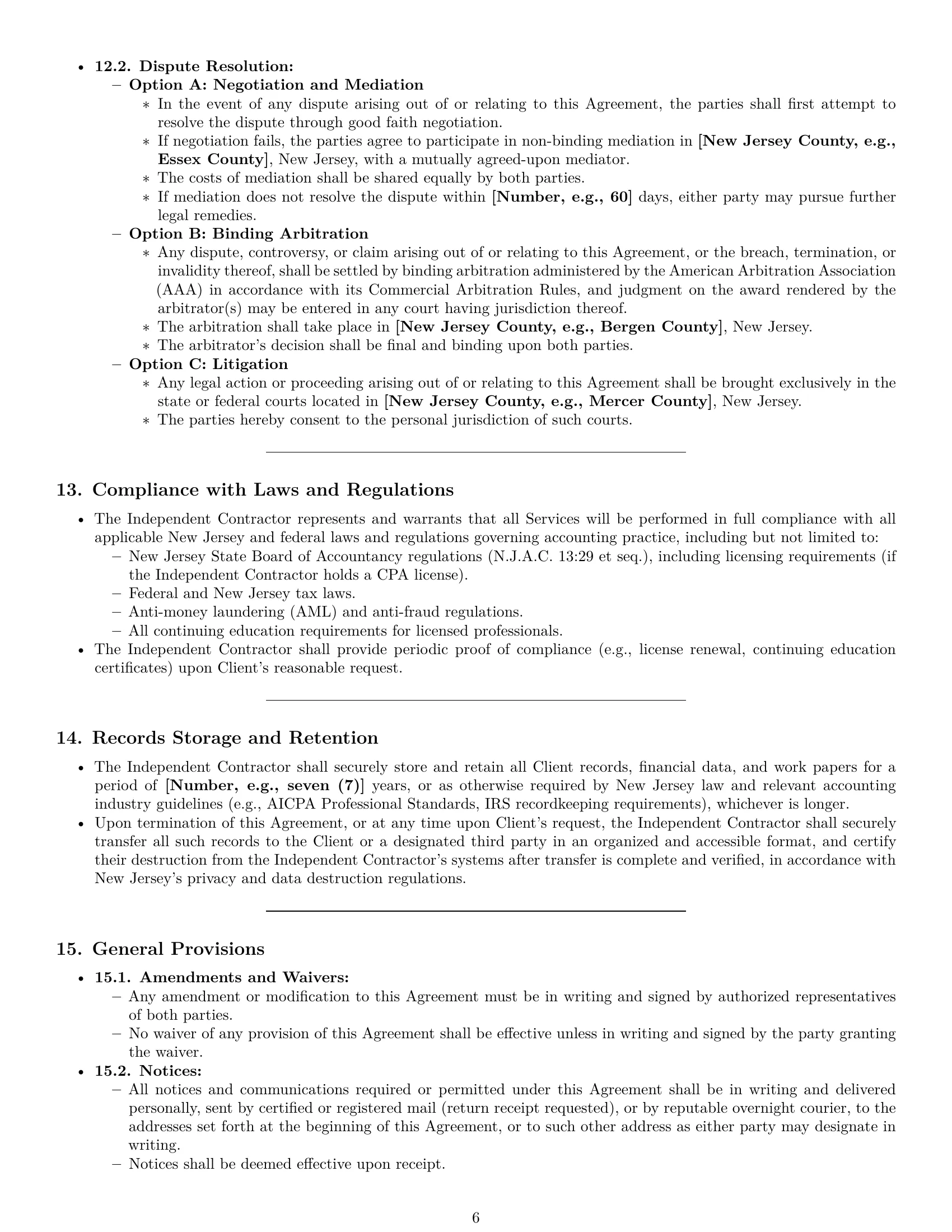Preview page 6 of Pro New Jersey accounting independent contractor agreement template
