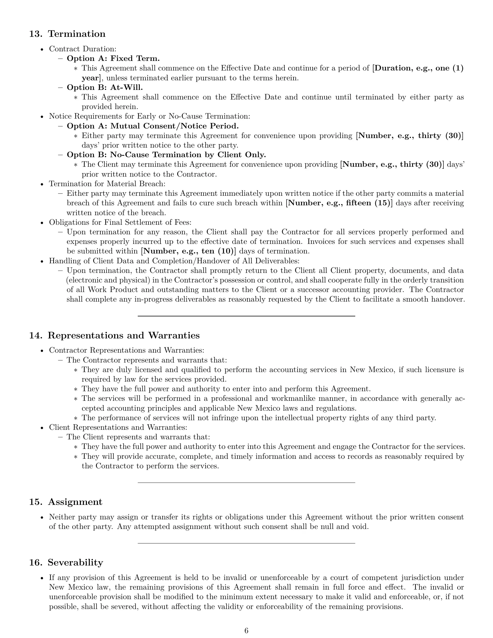 Preview page 6 of Pro New Mexico accounting independent contractor agreement template