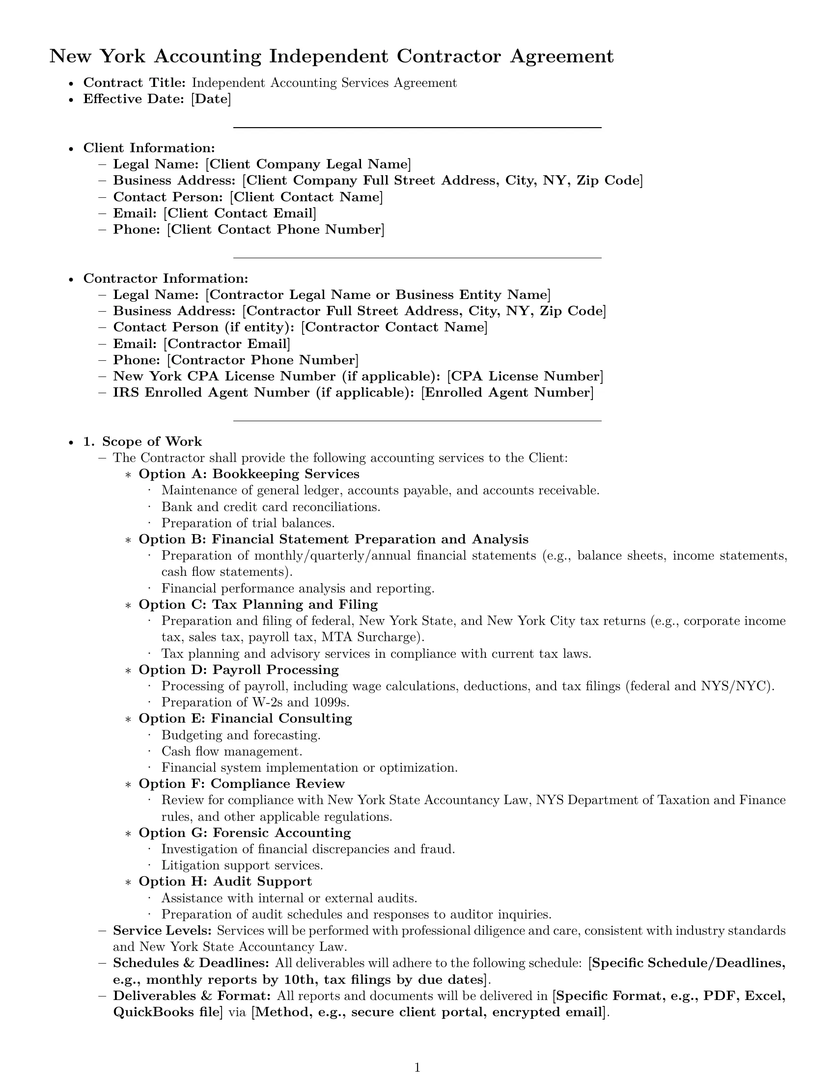 Preview page 1 of Pro New York accounting independent contractor agreement template