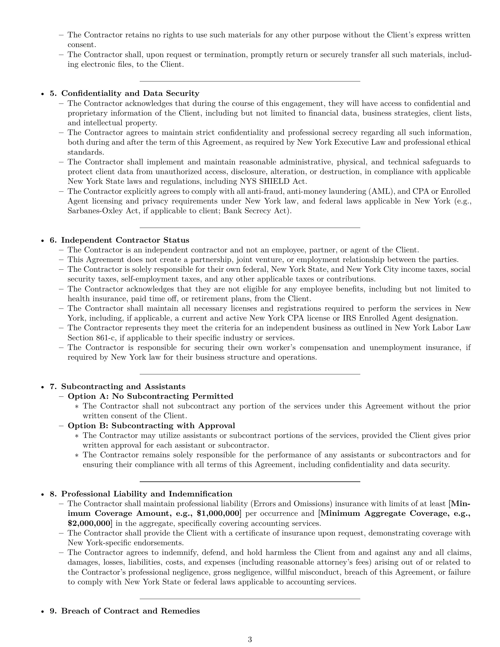 Preview page 3 of Pro New York accounting independent contractor agreement template