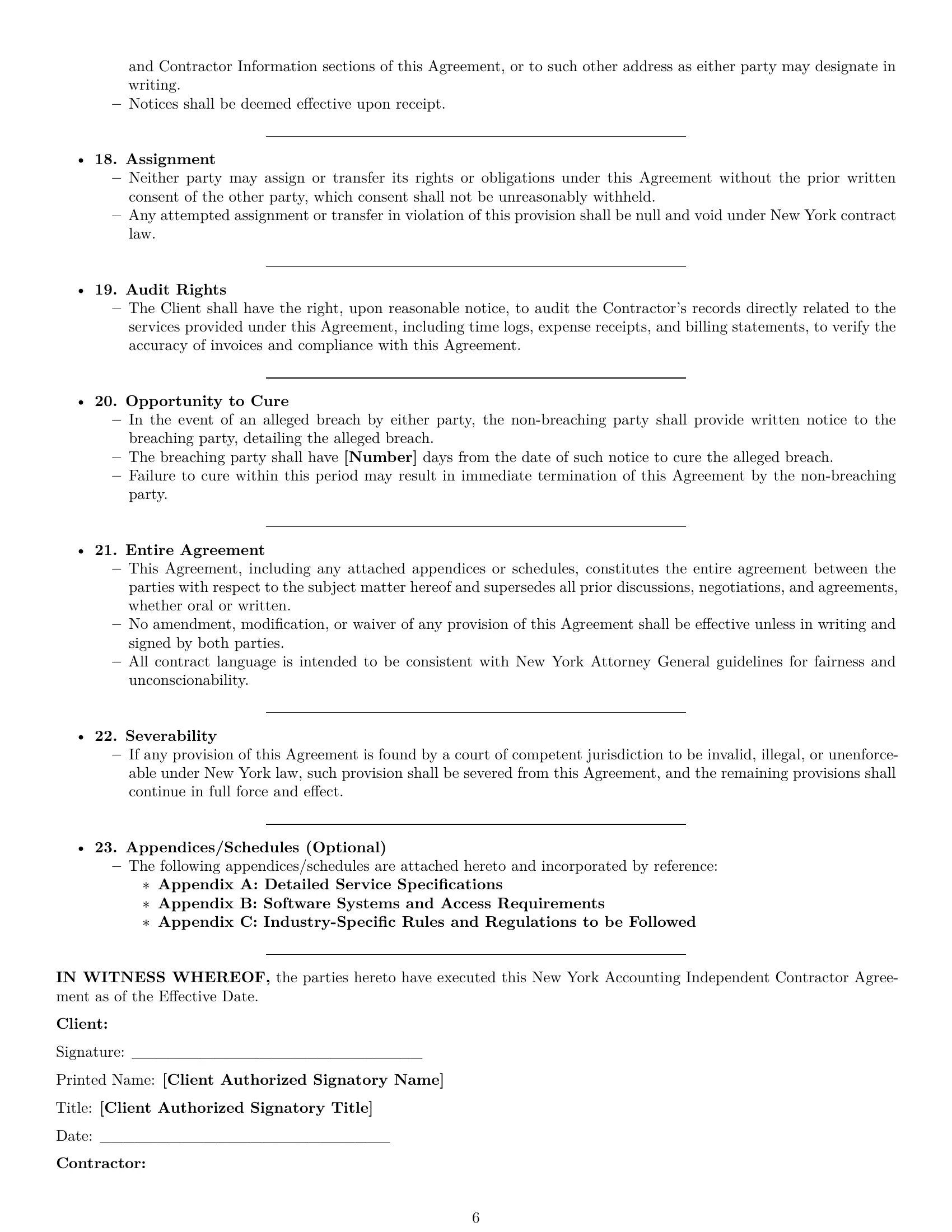Preview page 6 of Pro New York accounting independent contractor agreement template