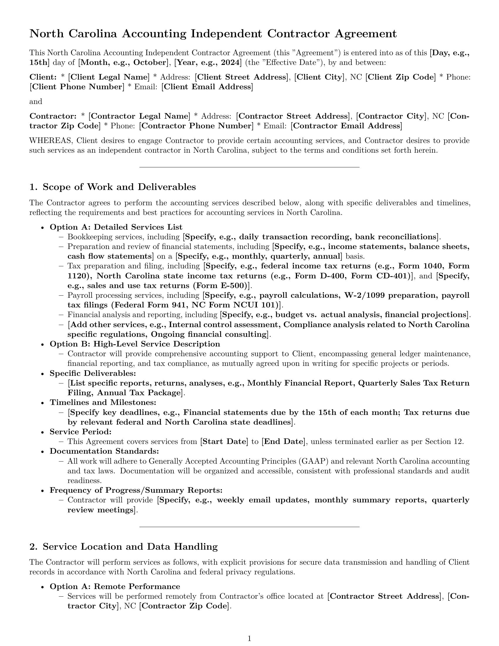 Preview page 1 of Pro North Carolina accounting independent contractor agreement template