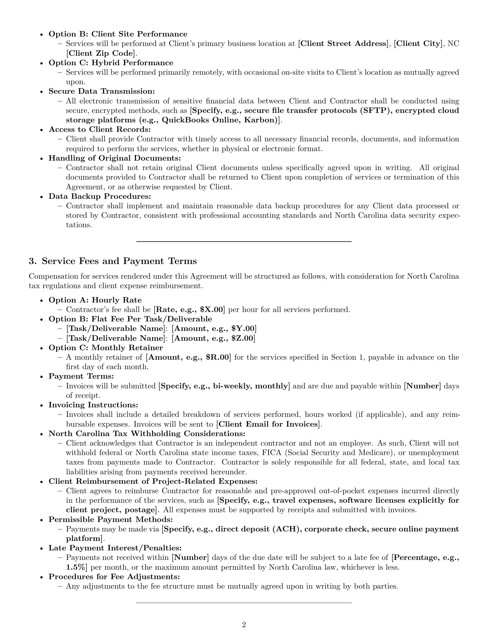 Preview page 2 of Pro North Carolina accounting independent contractor agreement template