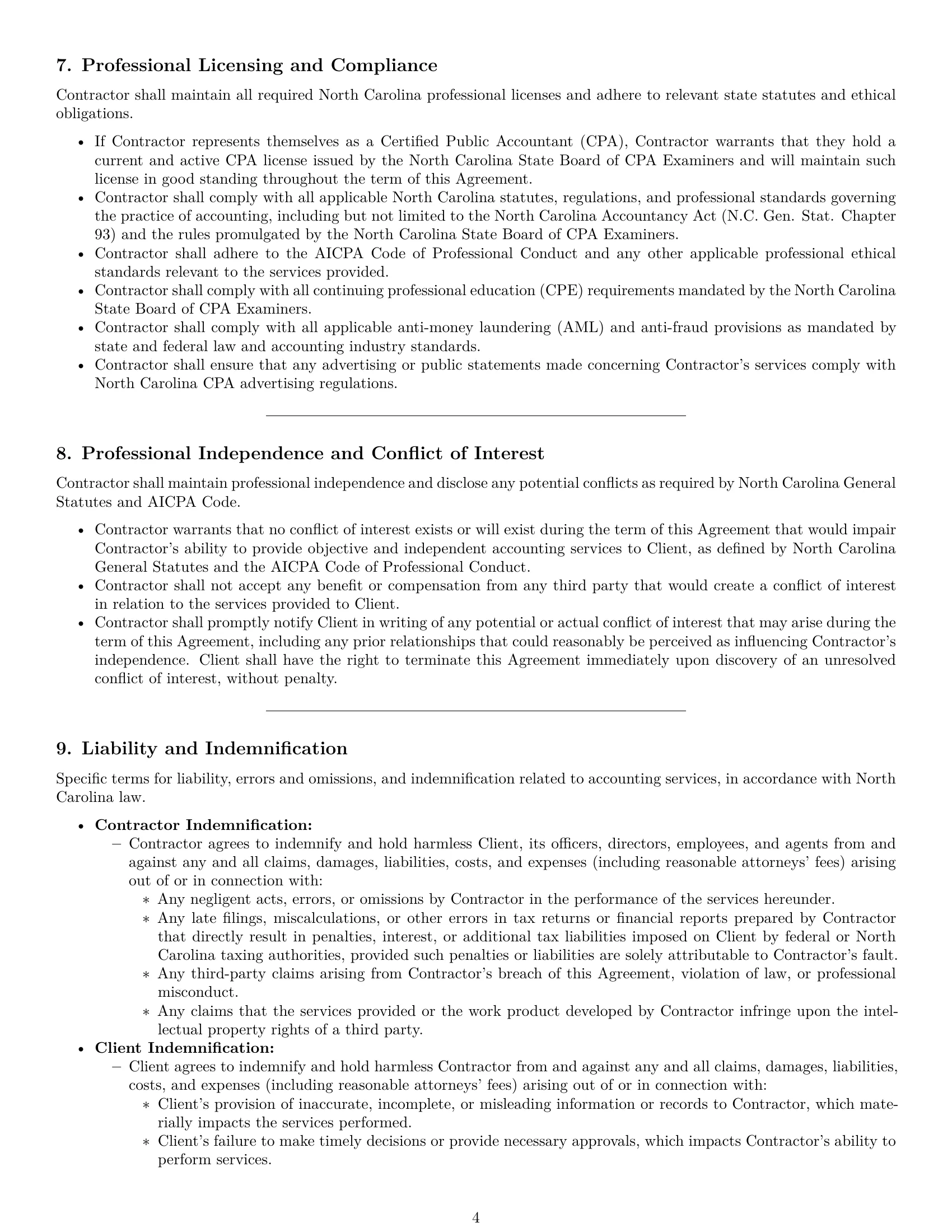 Preview page 4 of Pro North Carolina accounting independent contractor agreement template
