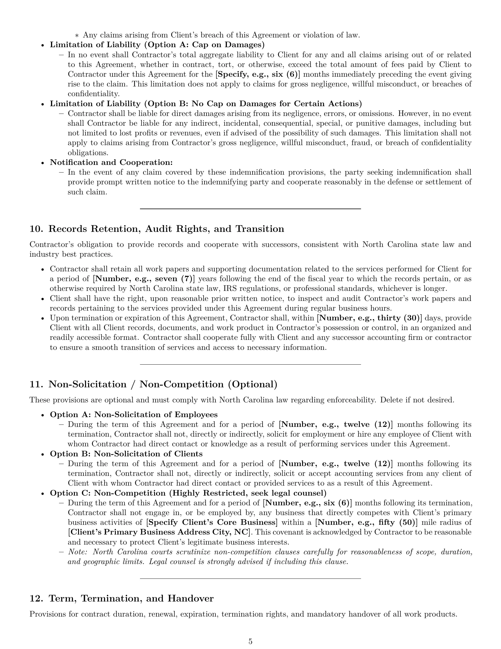 Preview page 5 of Pro North Carolina accounting independent contractor agreement template