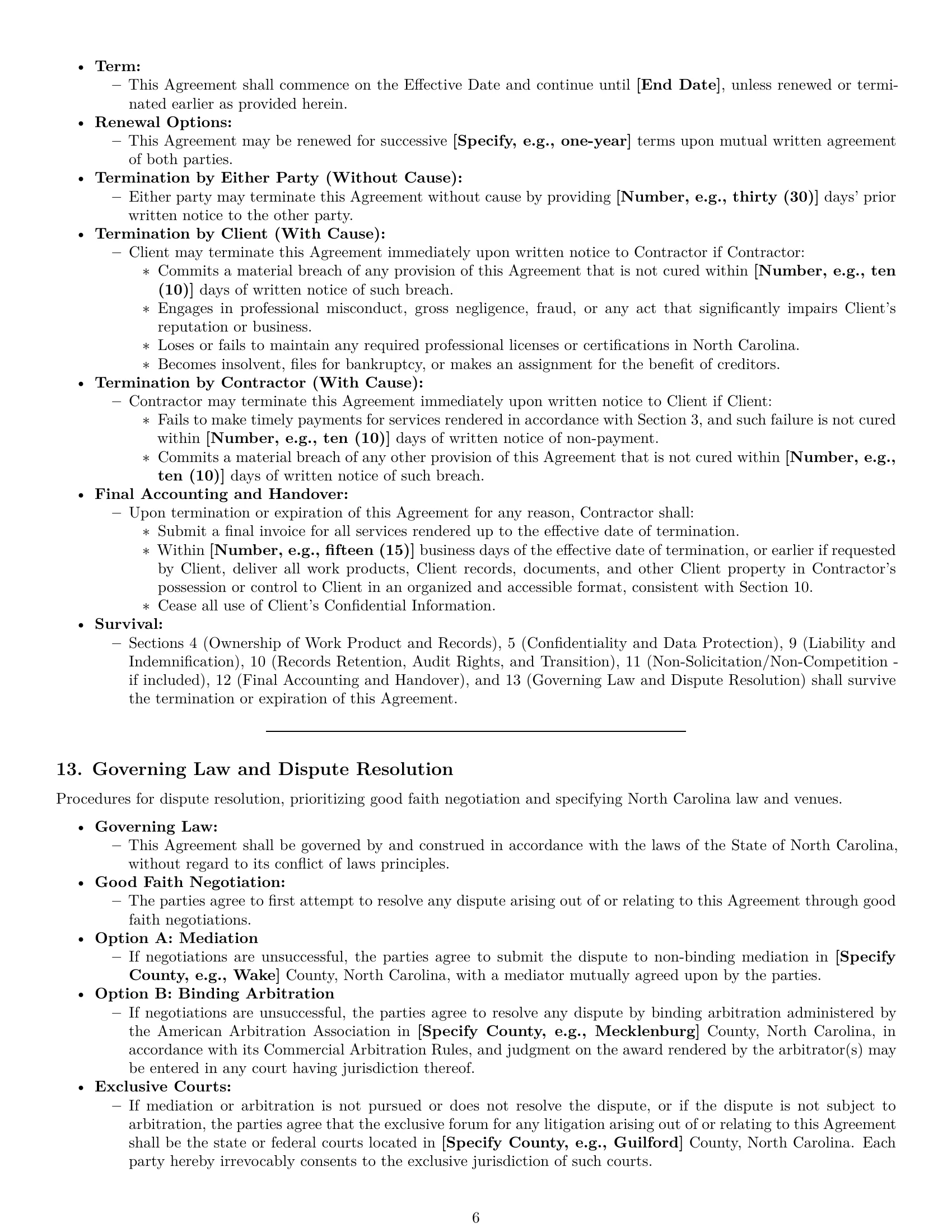 Preview page 6 of Pro North Carolina accounting independent contractor agreement template