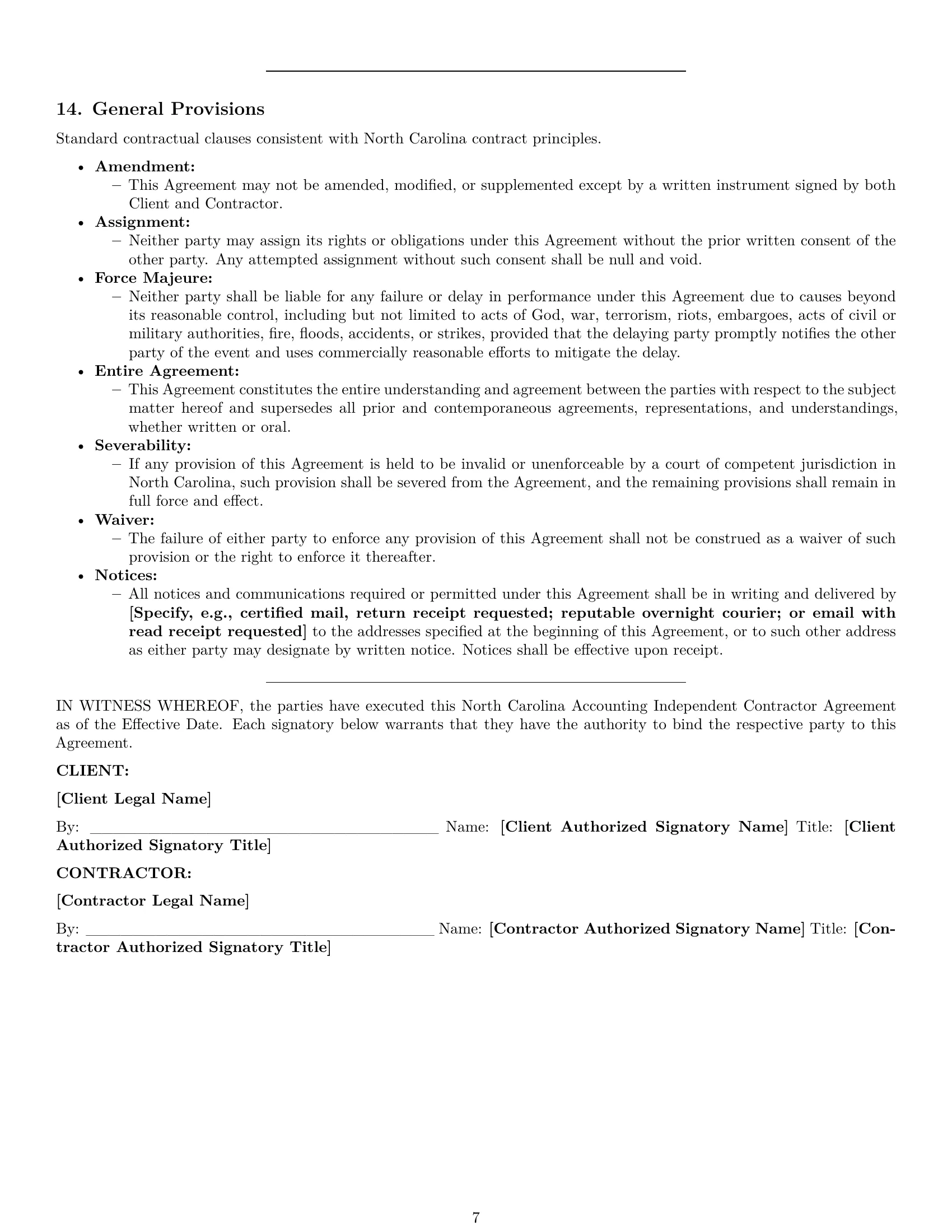 Preview page 7 of Pro North Carolina accounting independent contractor agreement template