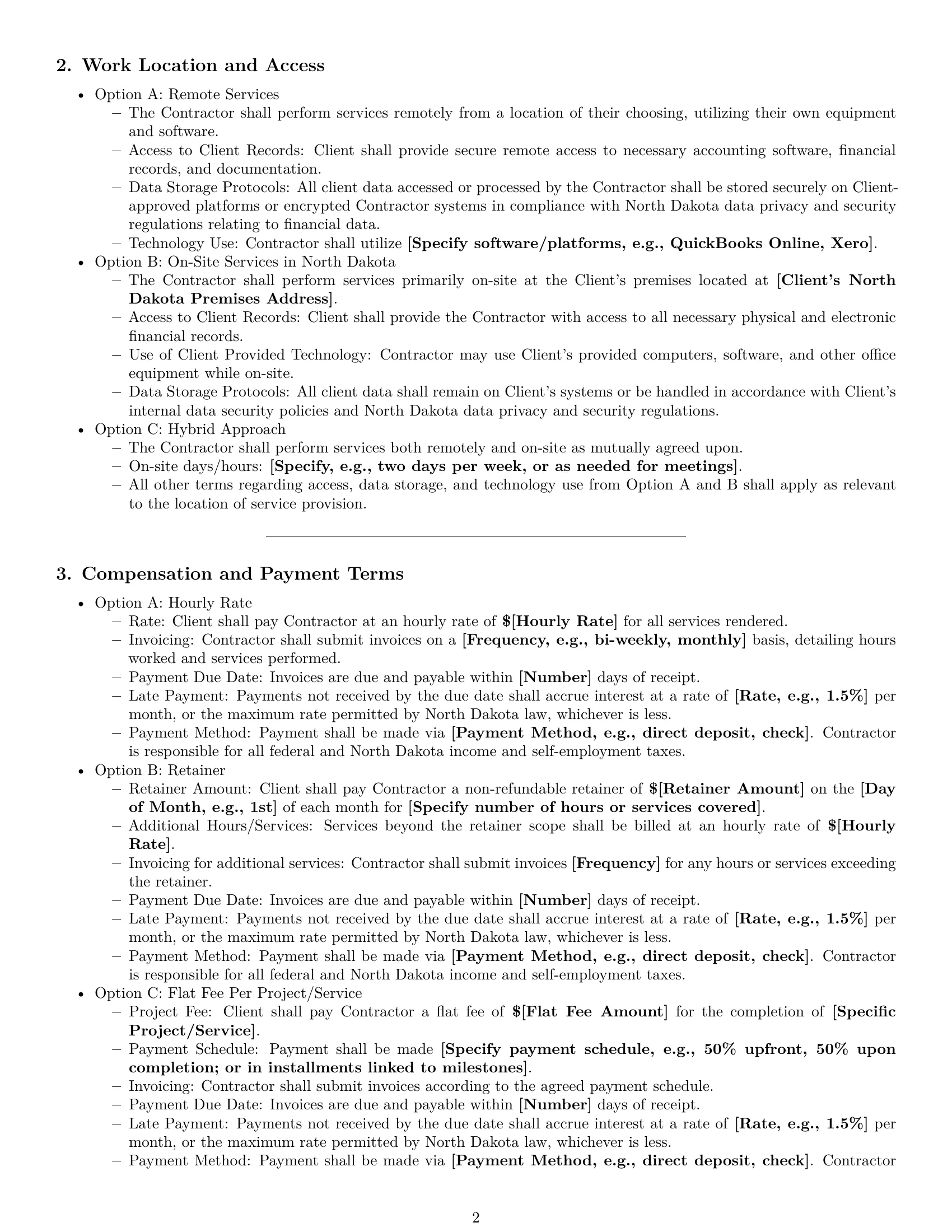 Preview page 2 of Pro North Dakota accounting independent contractor agreement template