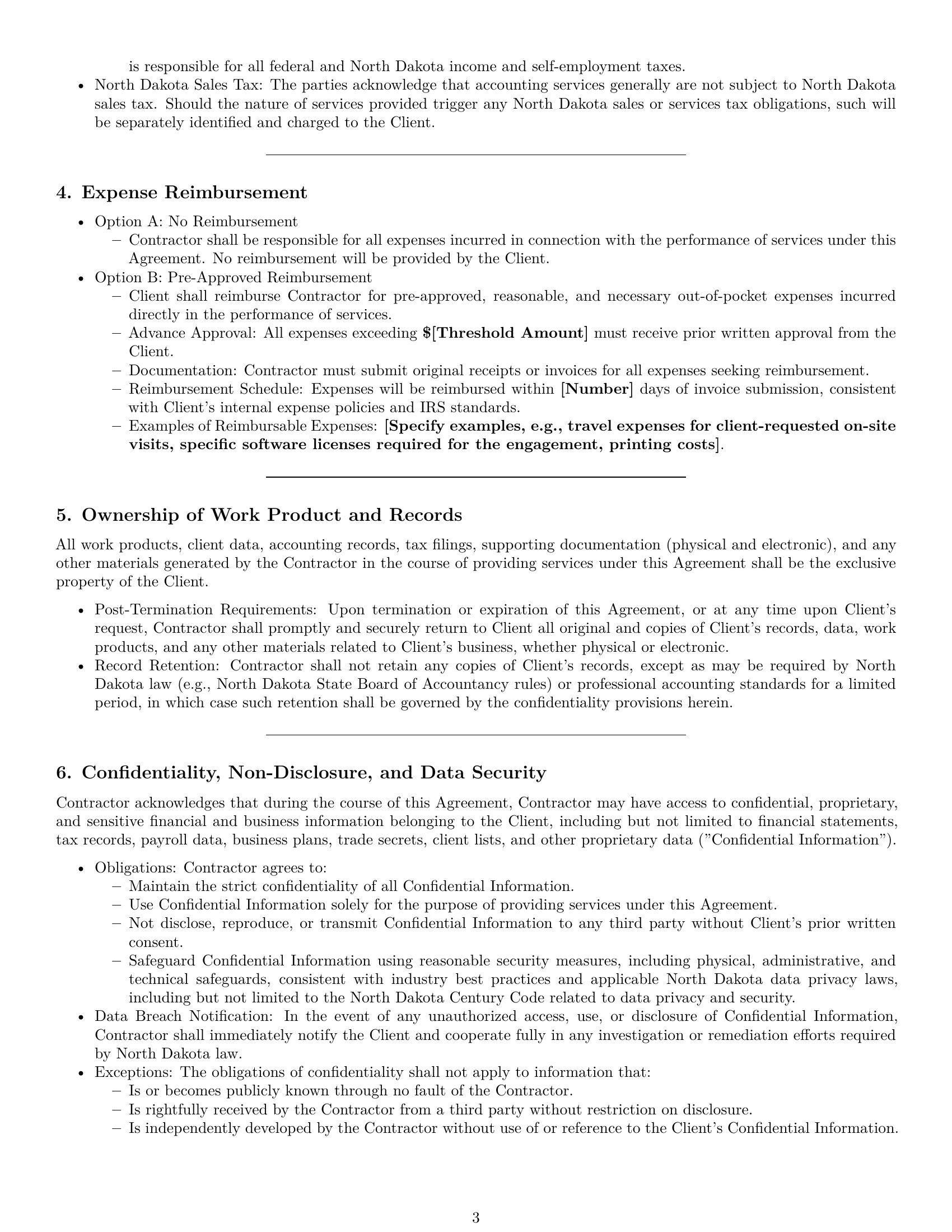 Preview page 3 of Pro North Dakota accounting independent contractor agreement template