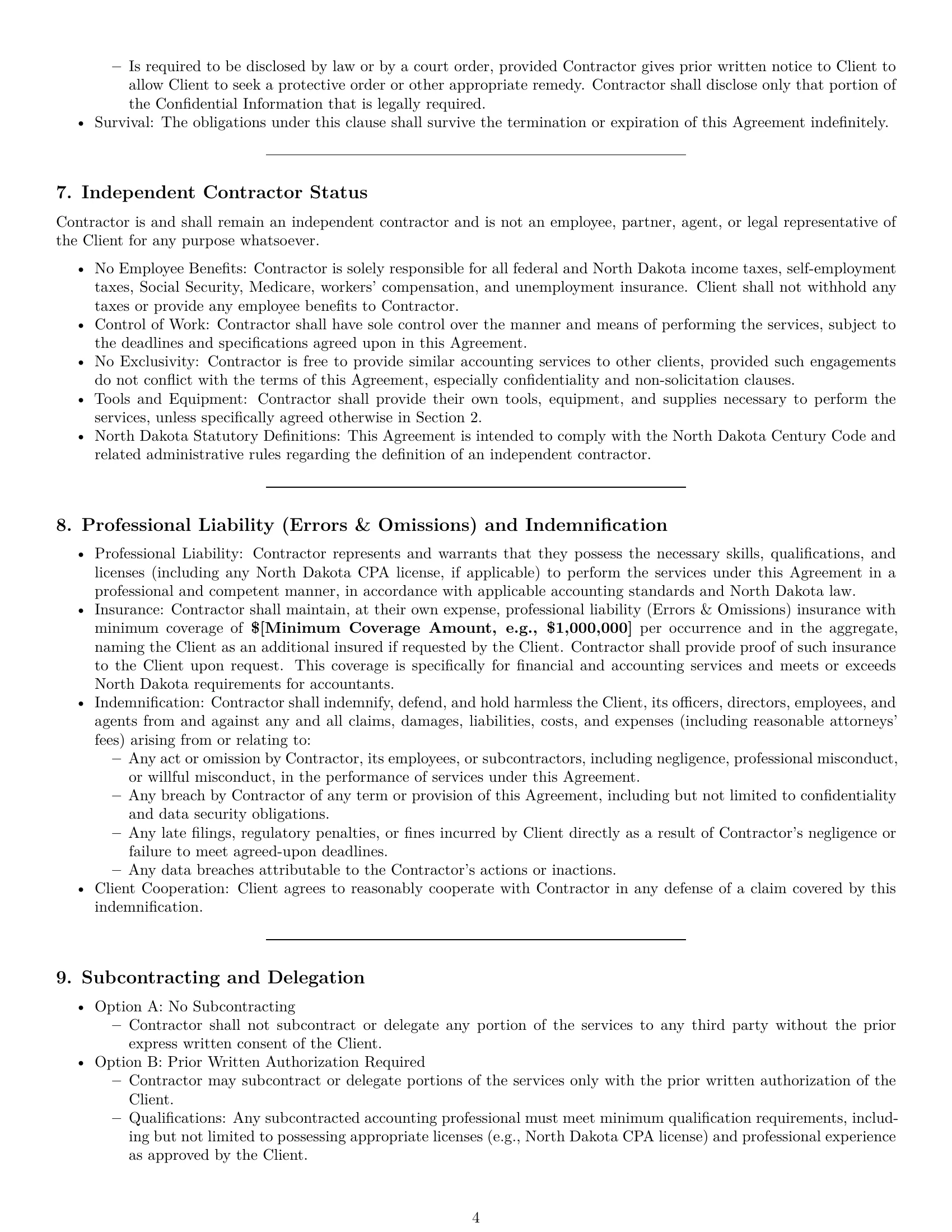 Preview page 4 of Pro North Dakota accounting independent contractor agreement template