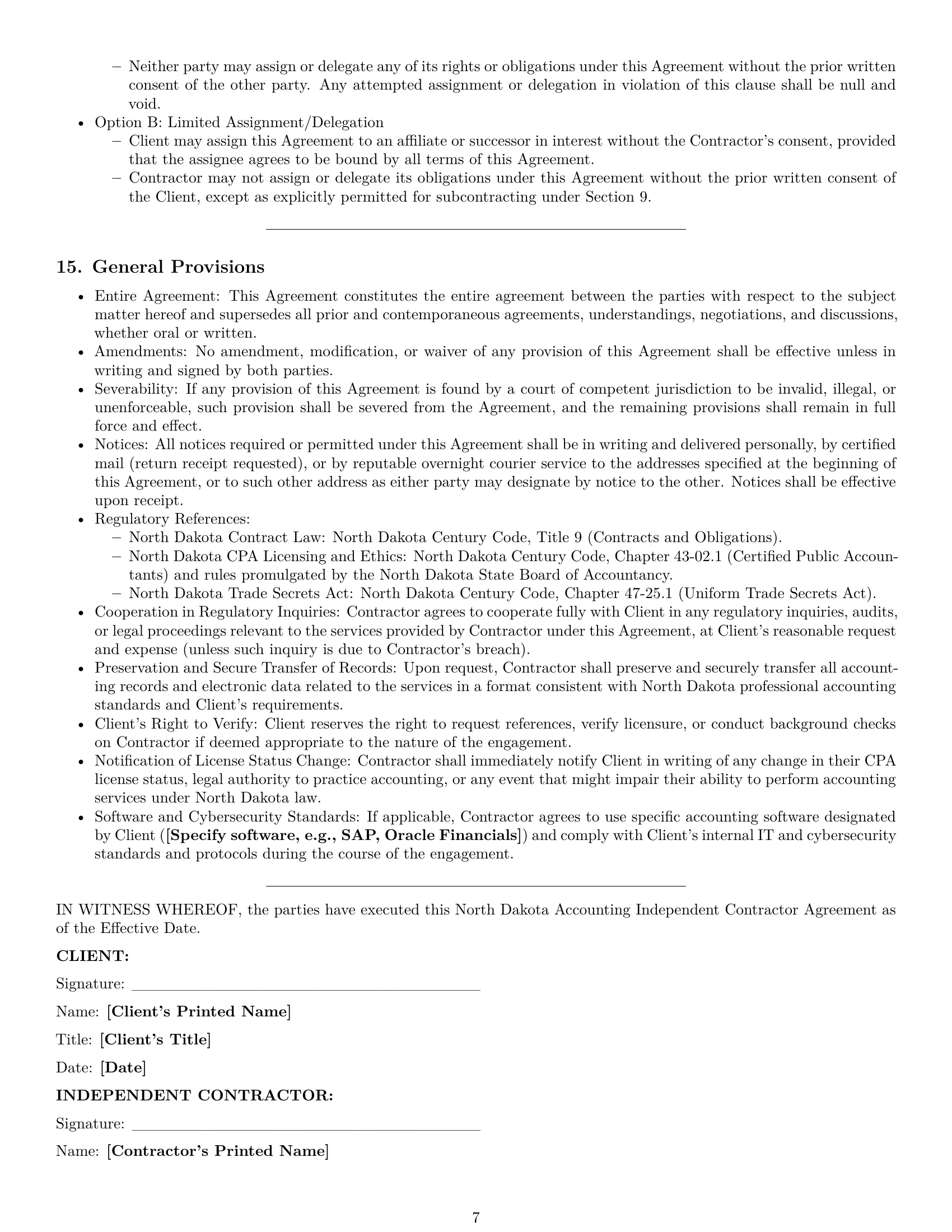Preview page 7 of Pro North Dakota accounting independent contractor agreement template
