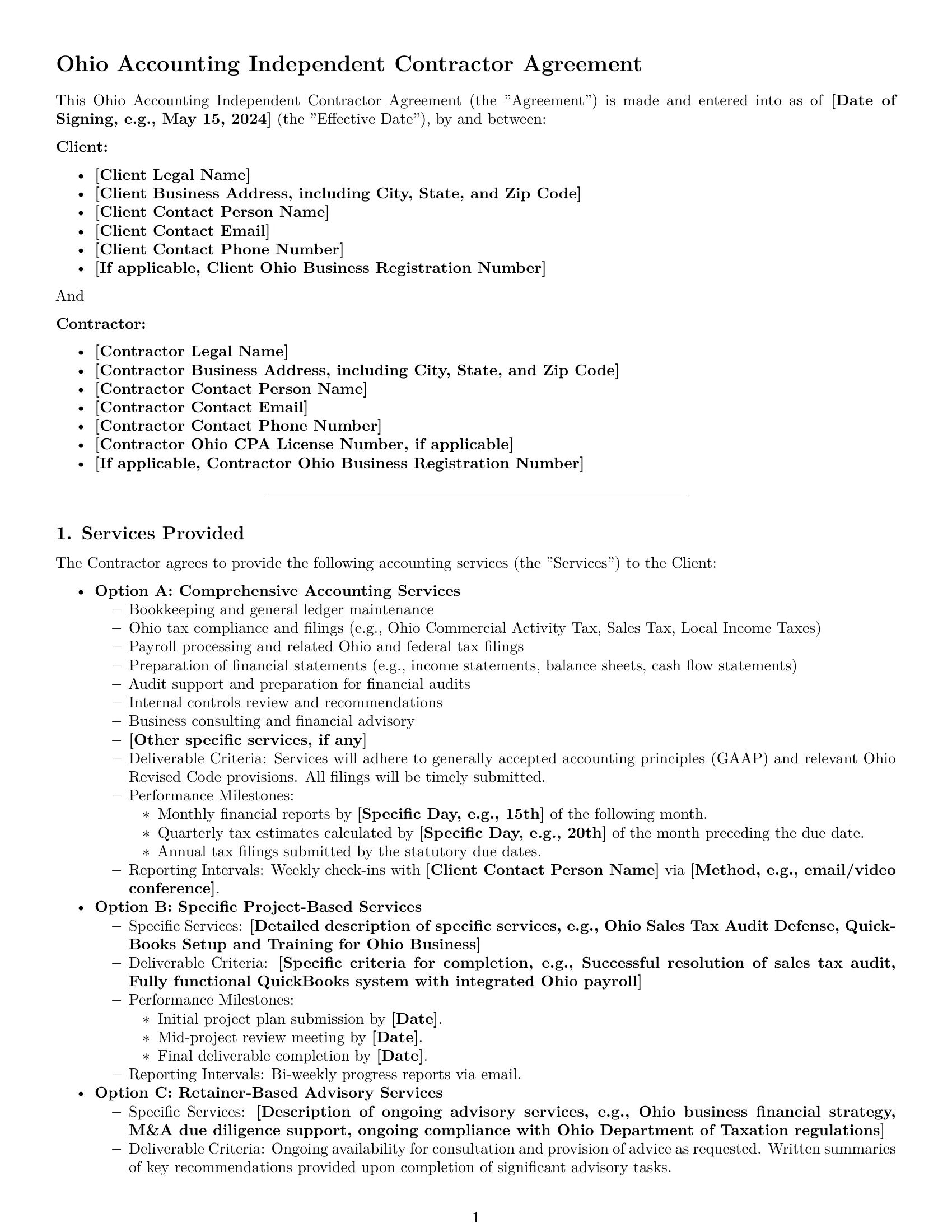 Preview page 1 of Pro Ohio accounting independent contractor agreement template