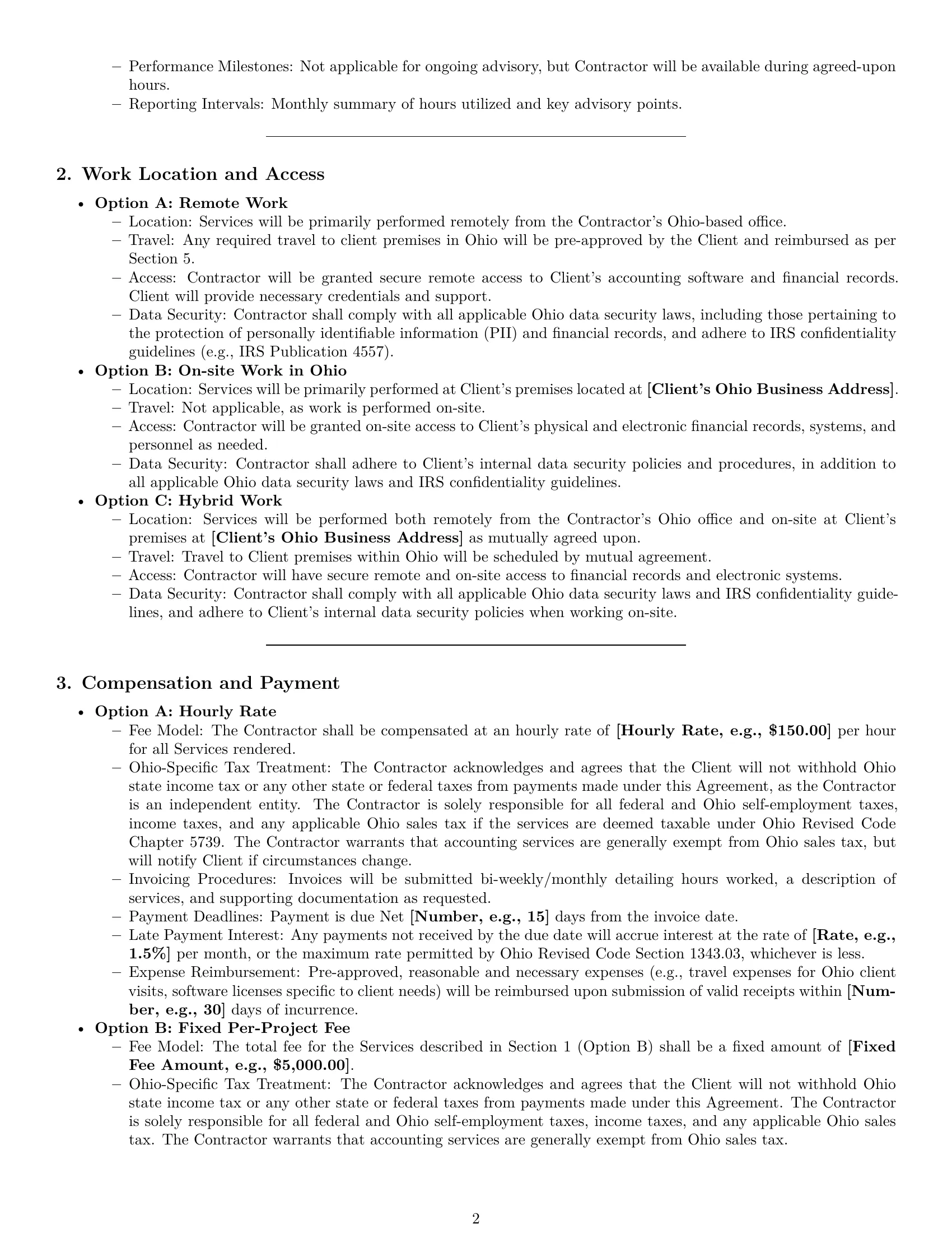 Preview page 2 of Pro Ohio accounting independent contractor agreement template